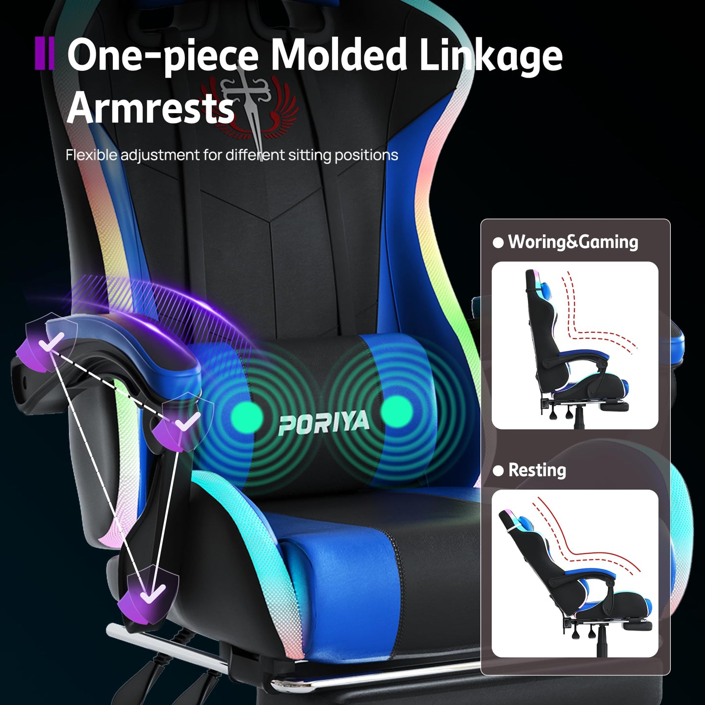 PORIYA Gaming Chair with Adjustable Backrest, Ergonomic Executive Office Chair, Height Adjustable Racing Chair Maximum Gaming Experience