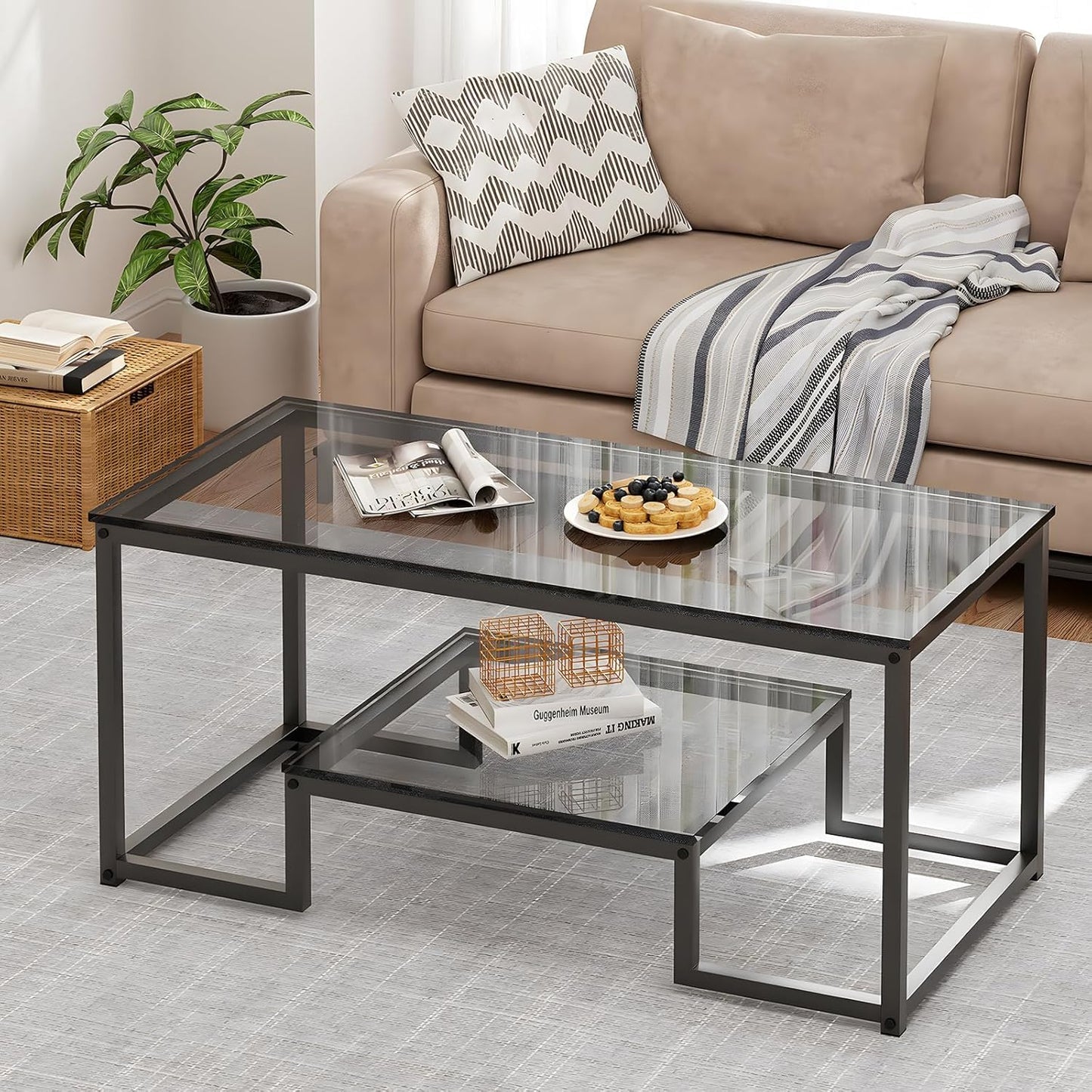 Coffee Table with Storage Shelf, Living Room Table with Metal Frame, Coffee Tables for Living Room, Center Table