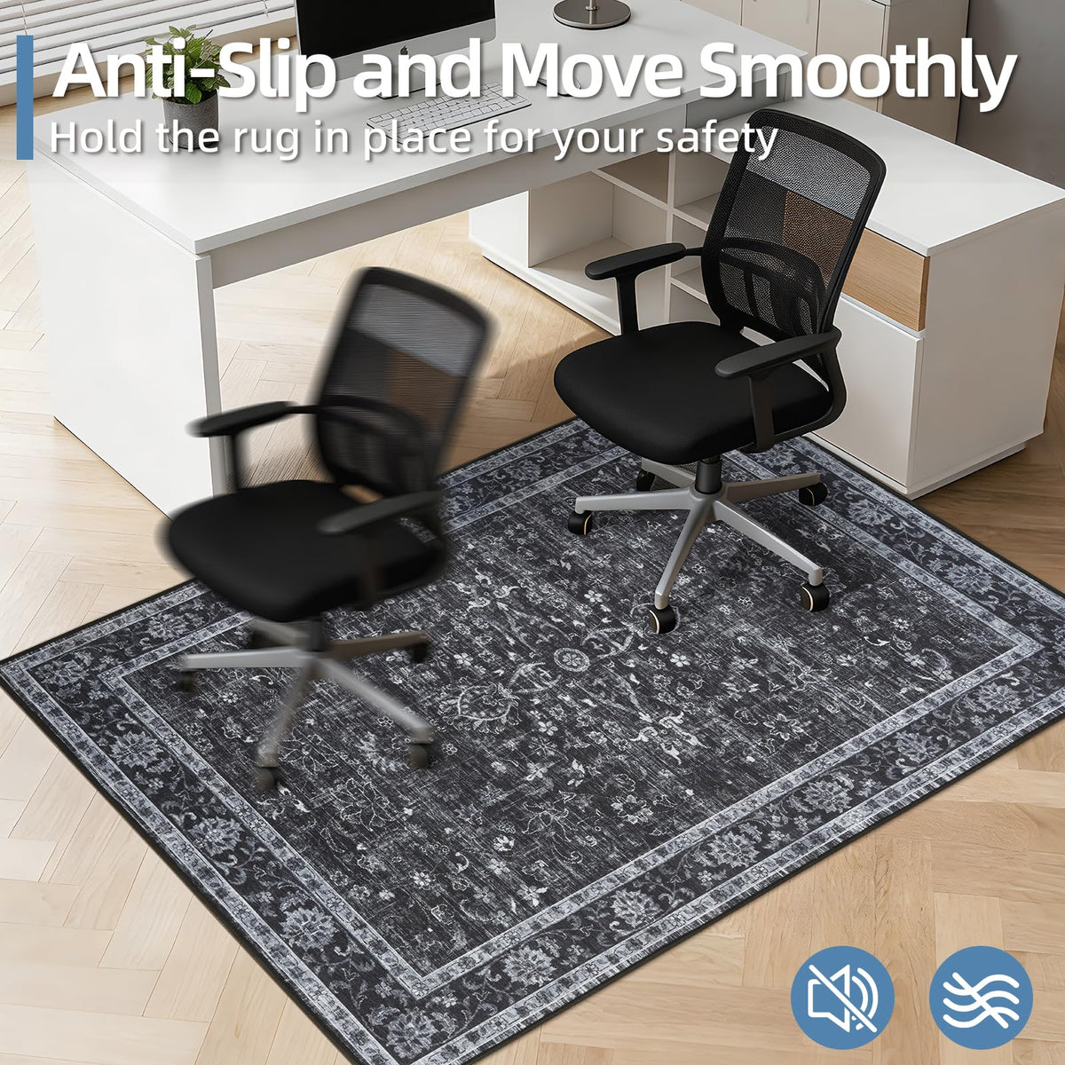 Office Chair Mat for Hardwood Floor, 90x120 cm Anti-Slip Computer Gaming Desk Mat, Multi-Purpose Floor Protector for Home Office Rolling Chair