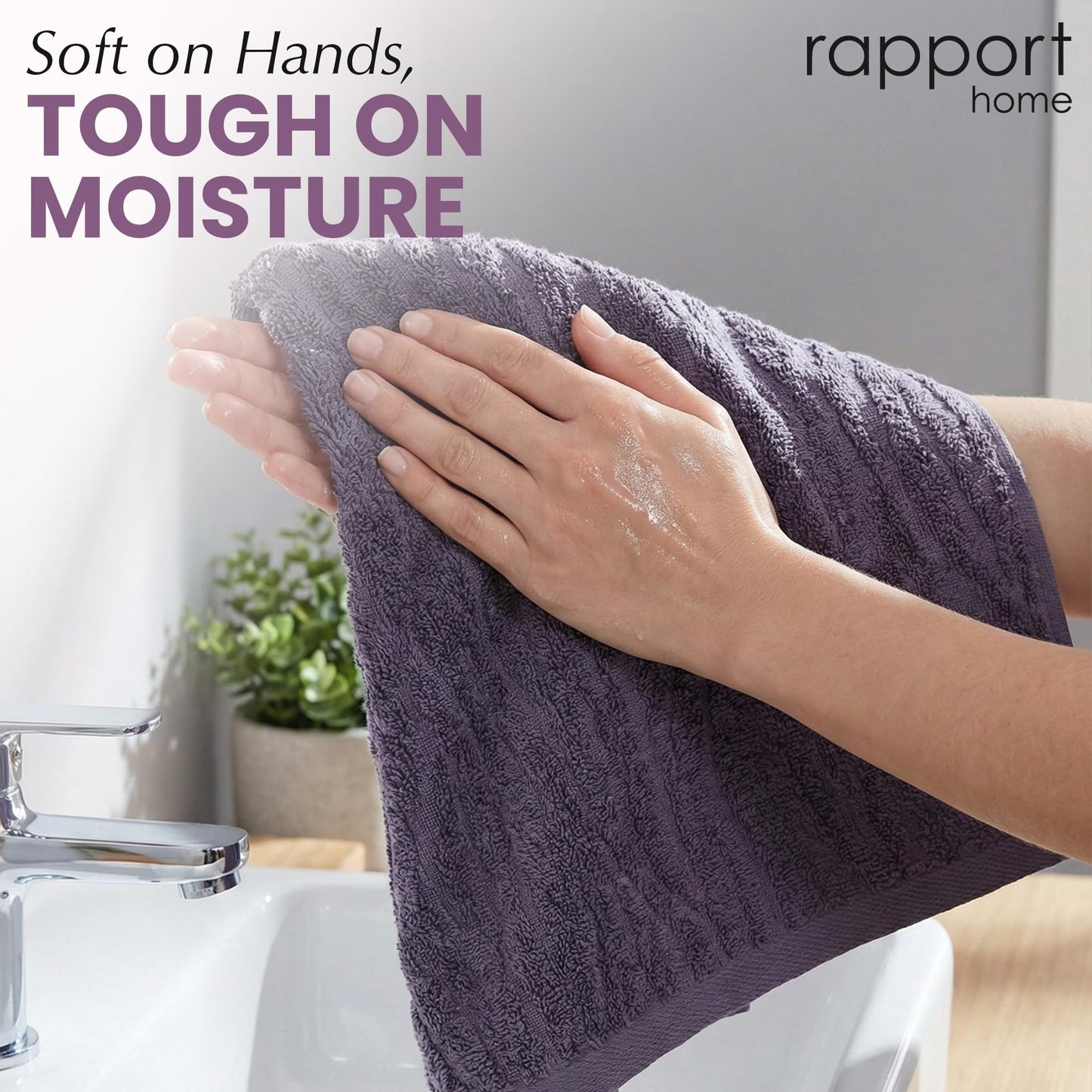 Rapport Home 2-Pack Safari Hand Towels | Damson | 50x85cm 100% Cotton 500GSM | Absorbent & Soft Bathroom Towel Set | Oeko-Tex Certified