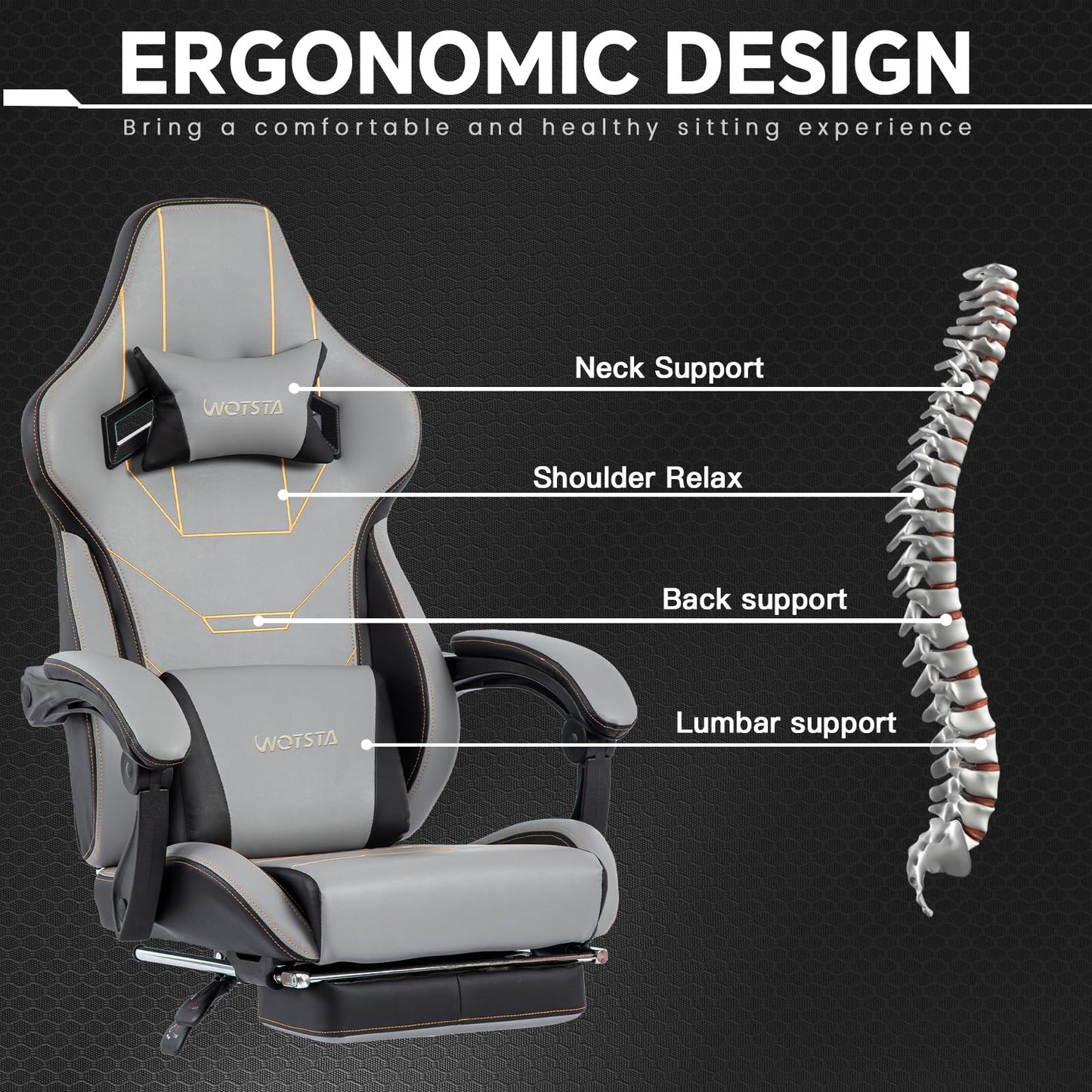 Gaming Chair, Ergonomic Gaming Chair, Computer Chair with Headrest and Lumbar, Racing Computer Chairs, Height Adjustable Rotating PC Chairs