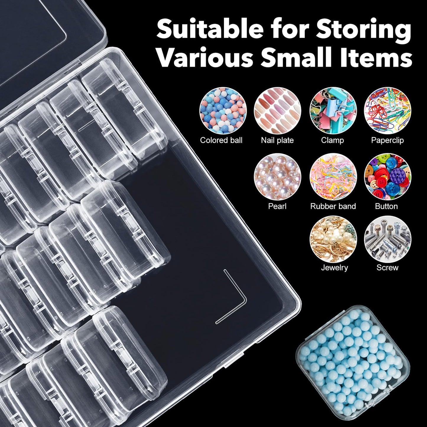 LINYAPRY Bead Organiser Box, 62Pcs Small Bead Storage Containers Plastic Cases with Hinged Lid