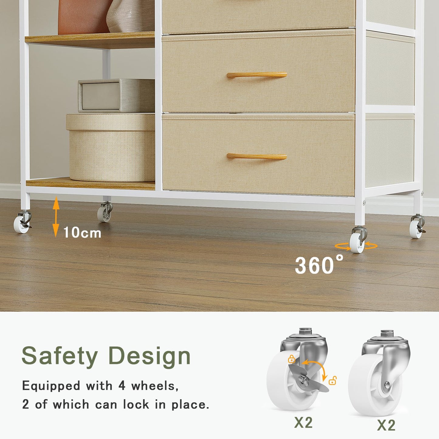 Mintnook Heavy Duty Clothing Rail,Wardrobe with 3 Drawers,Beige
