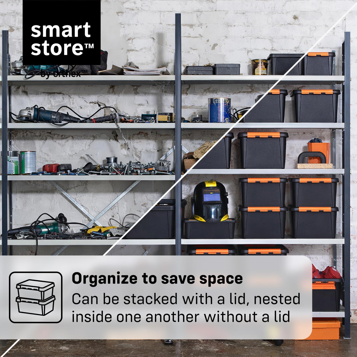 SmartStore extra-durable plastic storage boxes with lids | 31 L | 6-pack | Stackable bins with clip locks for tools, garage, or moving | BPA-free