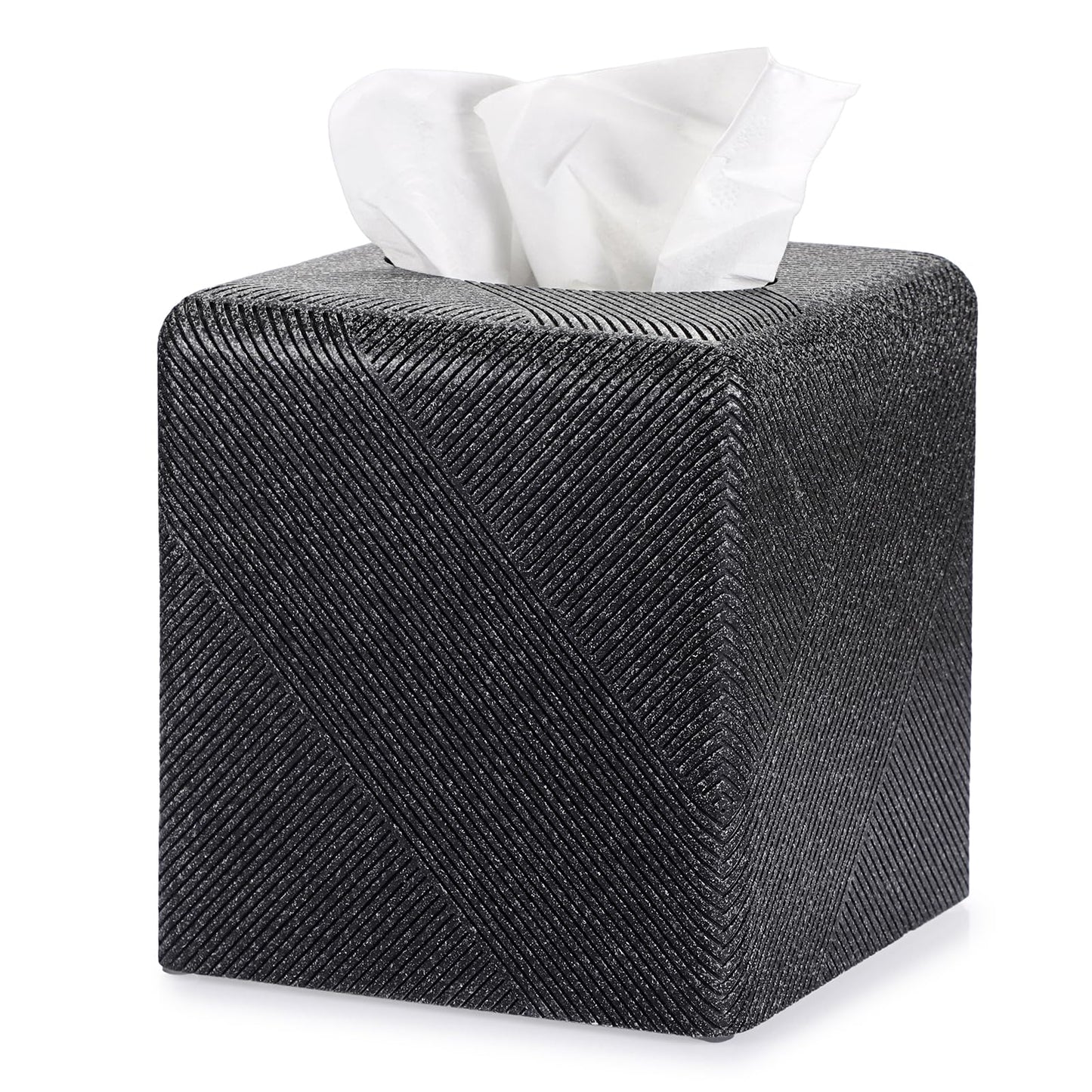 BTSKY Resin Tissue Box Cover - Square Black Tissue Paper Holder, Home/Office Decorative Tissue Storage Holder