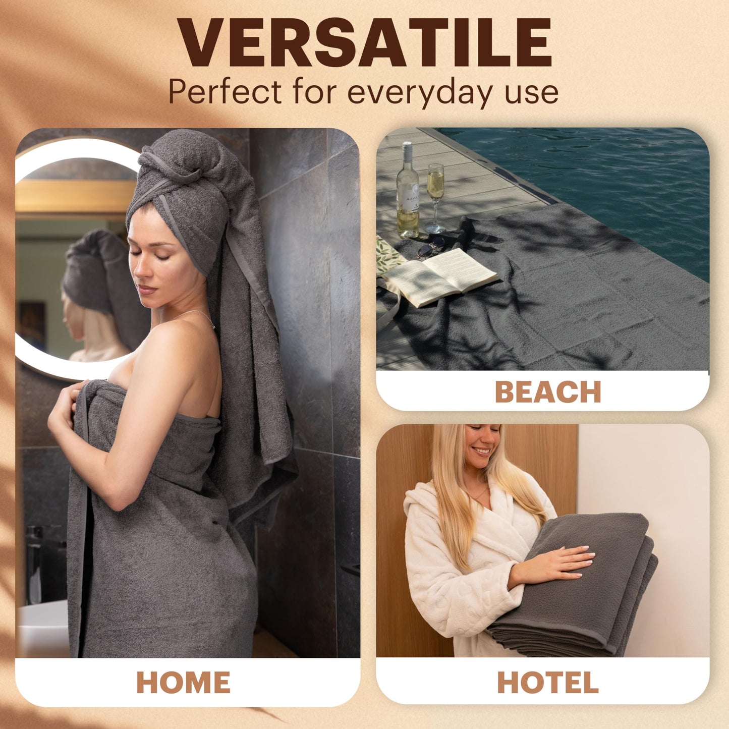 NatureMark 4-Piece Bath Towel Set – Soft & Absorbent Cotton Shower Towels for Everyday Use, Anthracite Grey, 70 x 140 cm