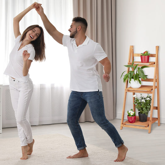 Relaxdays Wooden Flower Display Rack, Indoor Flower Stand, 3-Tier, Plant Stairs, Foldable, HxWxD: 107.5 x 41 x 25 cm, Brown