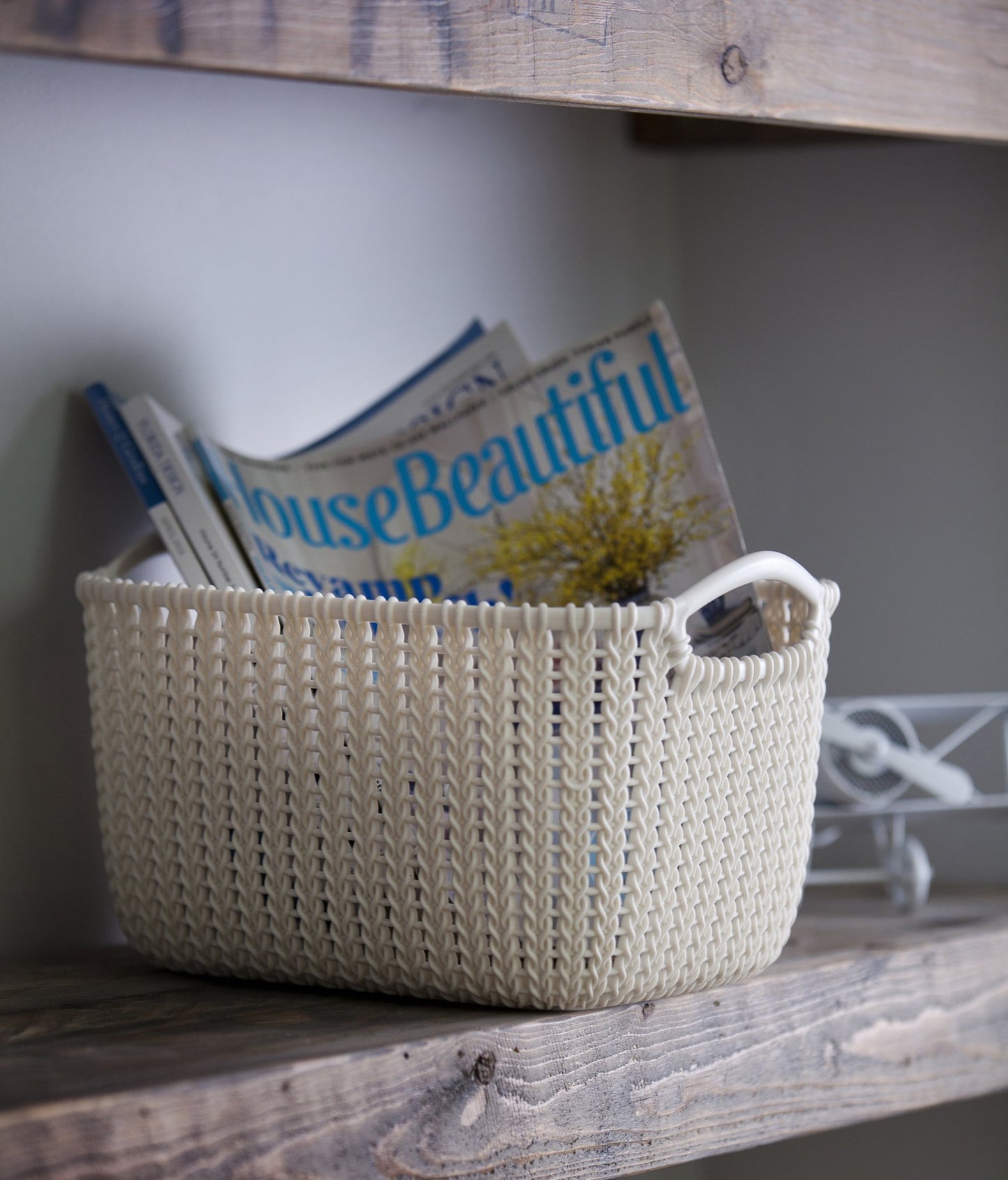 Curver Knit Effect Kitchen, Living room, Bathroom, Bedroom, Utility Medium Rectangular Storage Basket 8 Litres - Oasis White