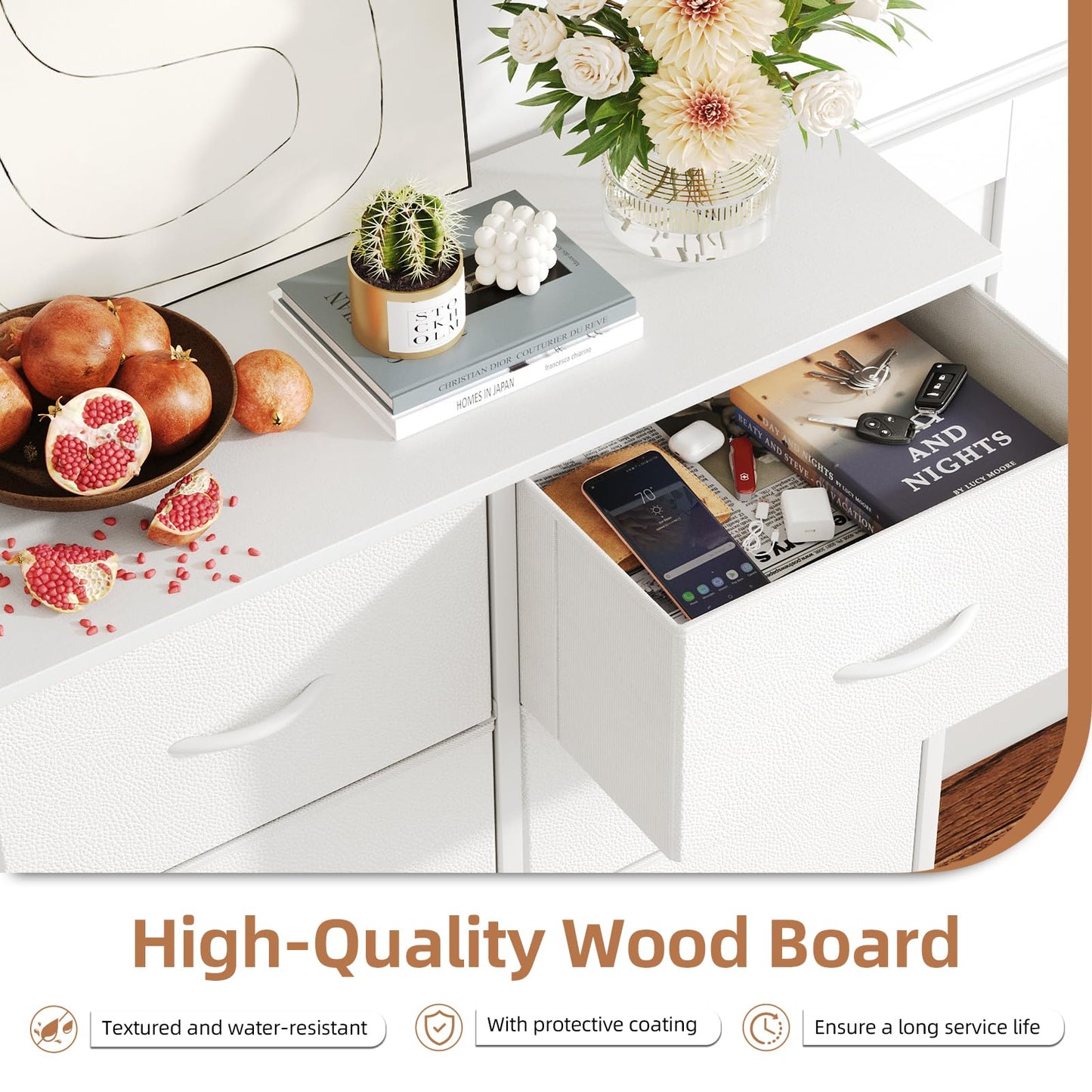 MUTUN 8 Drawers Chest of Drawers, Fabric Storage Dresser Vertical with Spacious Wooden Tabletop & Sturdy Metal Frame Large Storage Space for Bedroom