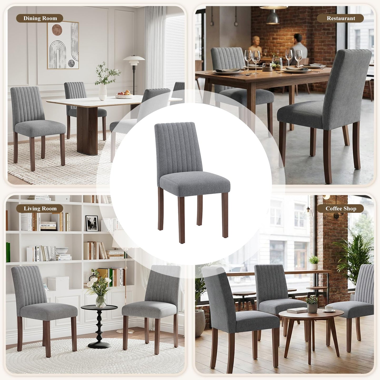 COLAMY Dining Chairs Set of 6 with Thick Seat Cushion, Fabric Chairs for Dining Room with Wood Legs and Ergonomic High Back