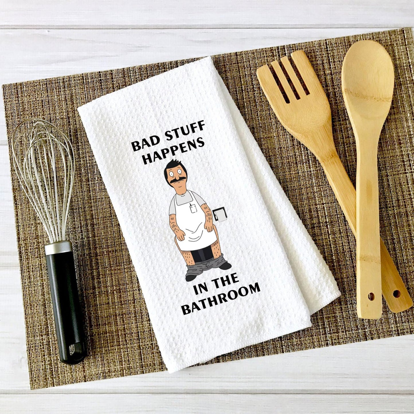BAUNA Bob Belcher Kitchen Towel Bob's Burgers Dishes Towel Bad Stuff Happens in the Bathroom Hand Towel (Bathroom Towel)