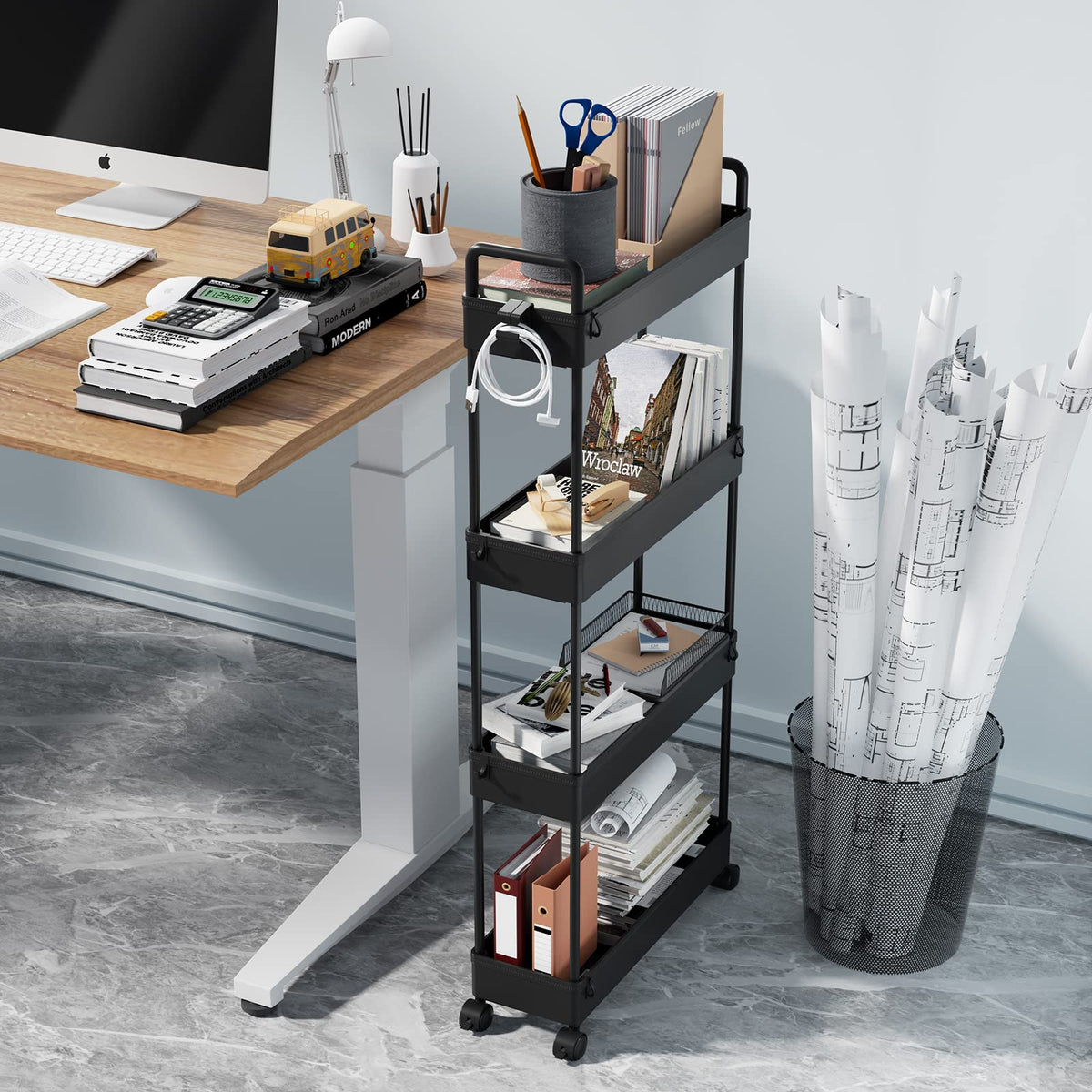 SOLEJAZZ Storage Trolley Cart Slim Rolling Cart Mobile Storage Shelving