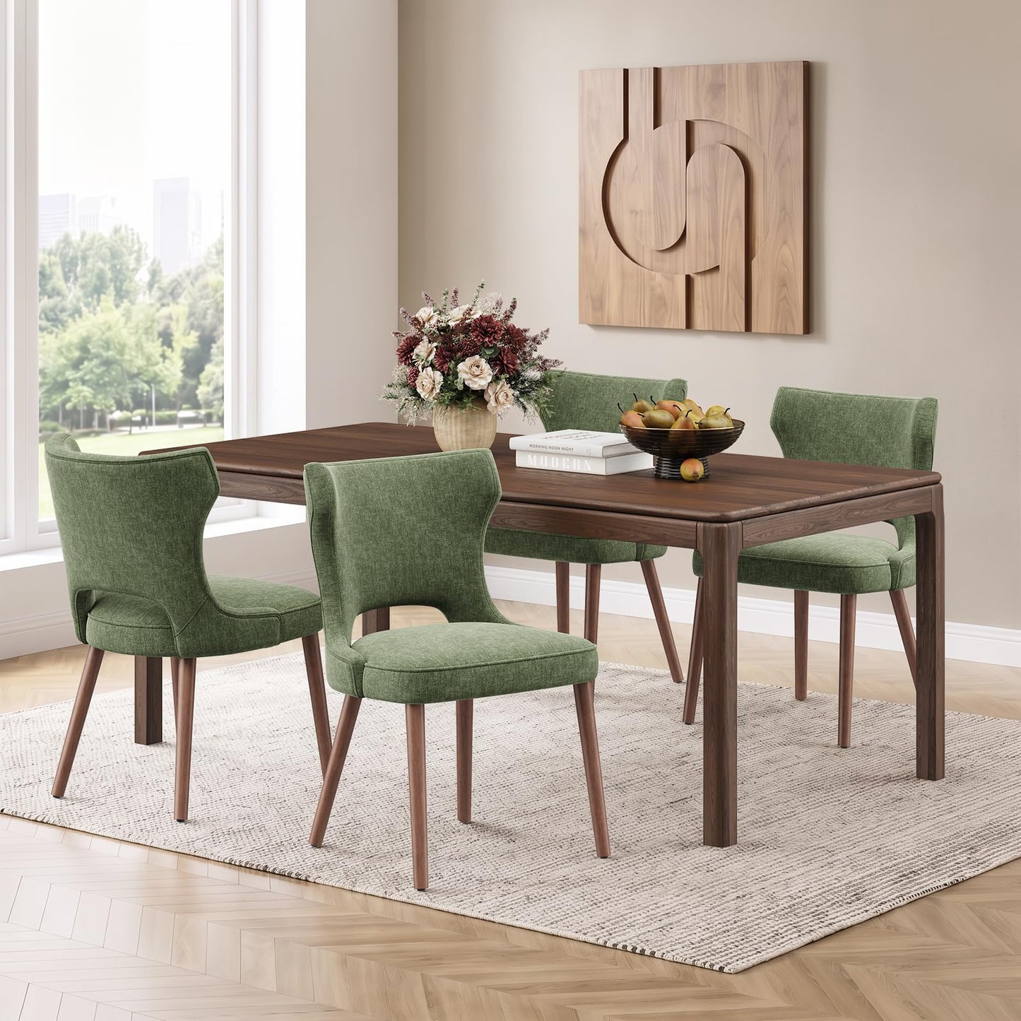 MALOL Upholstered Dining Chairs Set of 4, Dining Room Chairs with Hollow Backrest, High Back Kitchen Chairs with Solid Wood Legs, Thick Seat Cushion