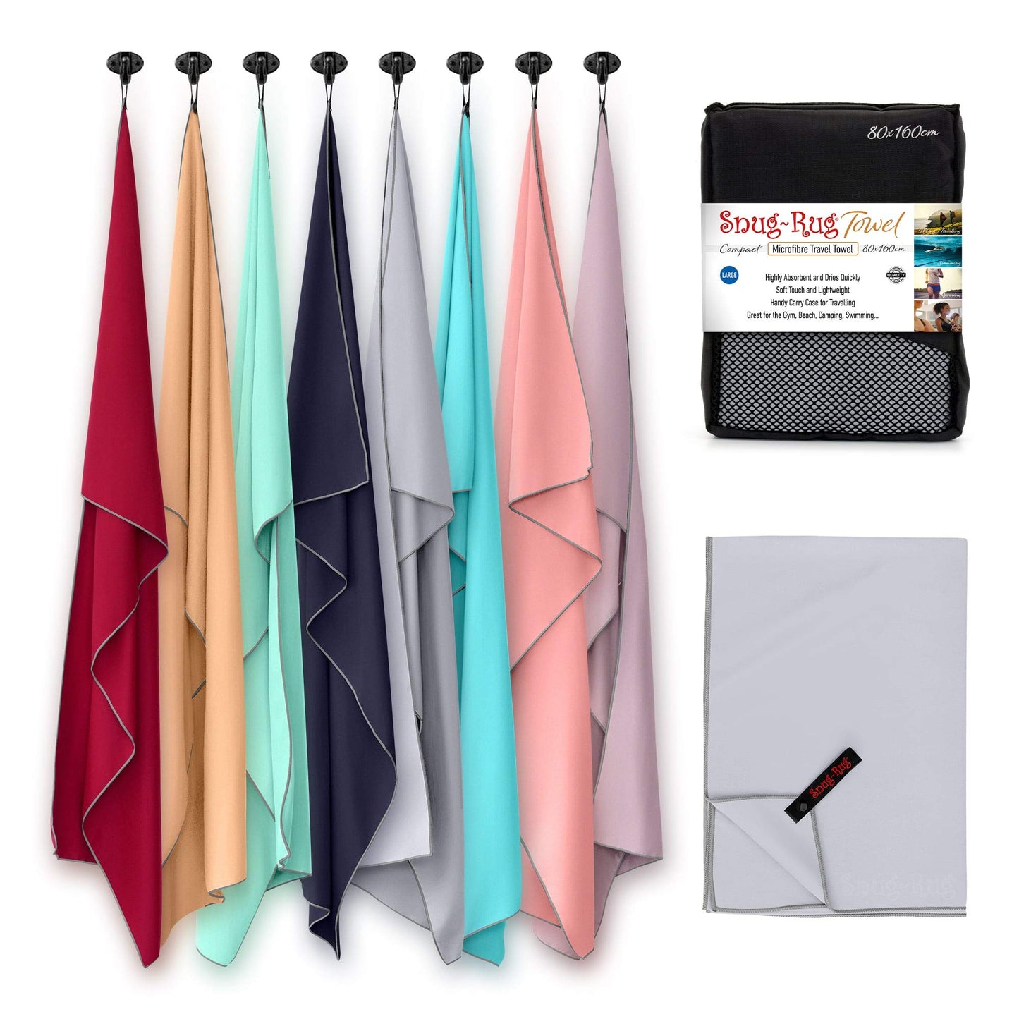 Snug Rug Microfibre Beach Towel Large L 80 x 160cm ? Super Absorbent Quick Drying Lightweight Sand Proof Beach Towels Dapple Grey