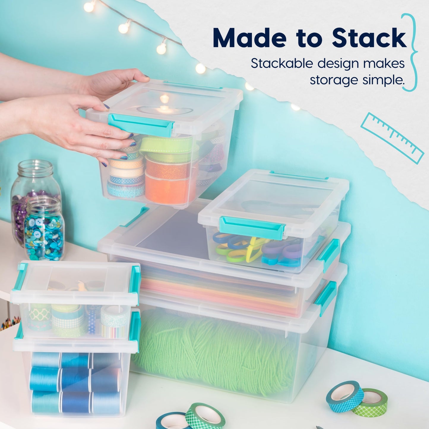 IRIS USA Storage Bins with Lids for Craft Storage, 6-Pack, 4.3 Qt Plastic Stackable Sensory Bin Organizer Container Clip Box for Art Craft Scrapbook