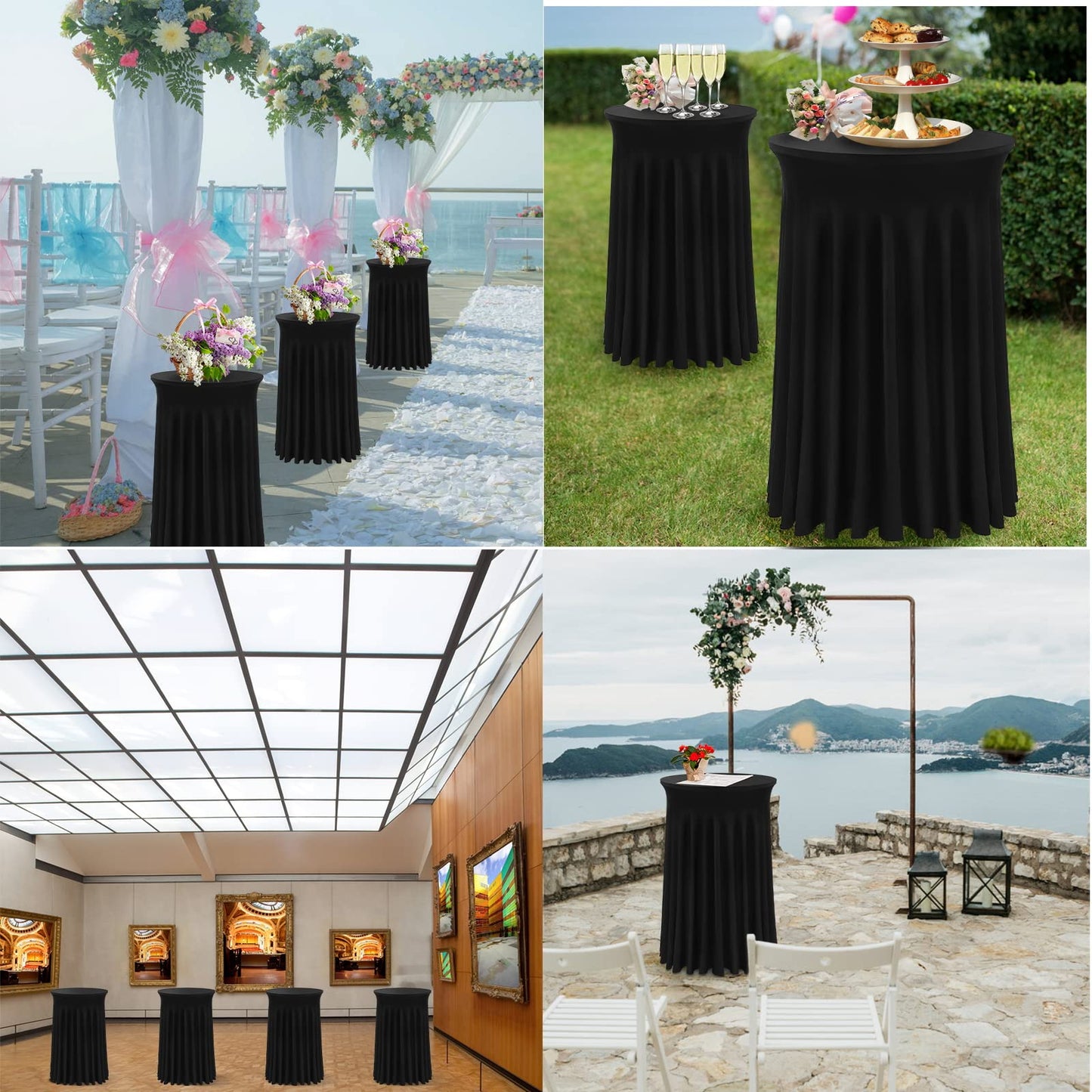 BDDC Cocktail Table Covers - 32"x 43" Cocktail Table Tablecloth with Natural Wavy Round Table Skirt Fitted High Top Table for Bar Wedding Party