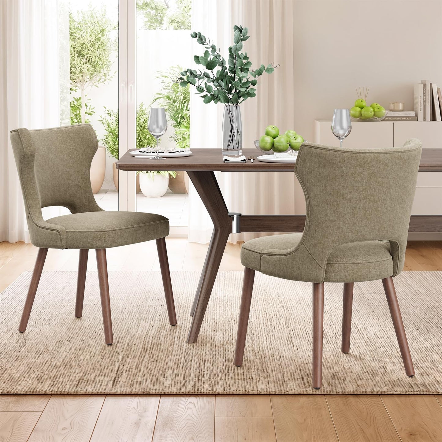 MALOL Upholstered Dining Chairs Set of 4, Dining Room Chairs with Hollow Backrest, High Back Kitchen Chairs with Solid Wood Legs, Thick Seat Cushion