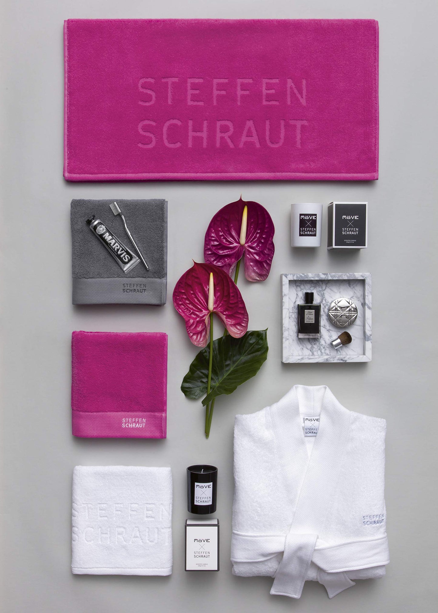 Möve x STEFFEN SCHRAUT Classic Collection Bath Towel Uni with Herringbone - Border 80 x 150 cm, Towels – Made in Germany, 100% cotton, Stone (Grey)