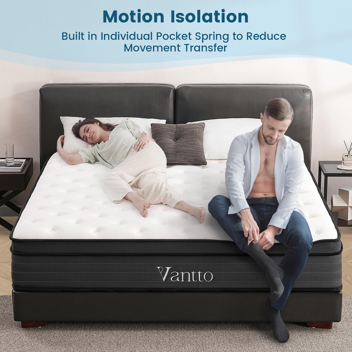 Vantto 3FT Single Mattress, 10 Inch Memory Foam Hybrid Mattress with Breathable Fabric and Pocket Spring for Motion Isolation, Medium Firm