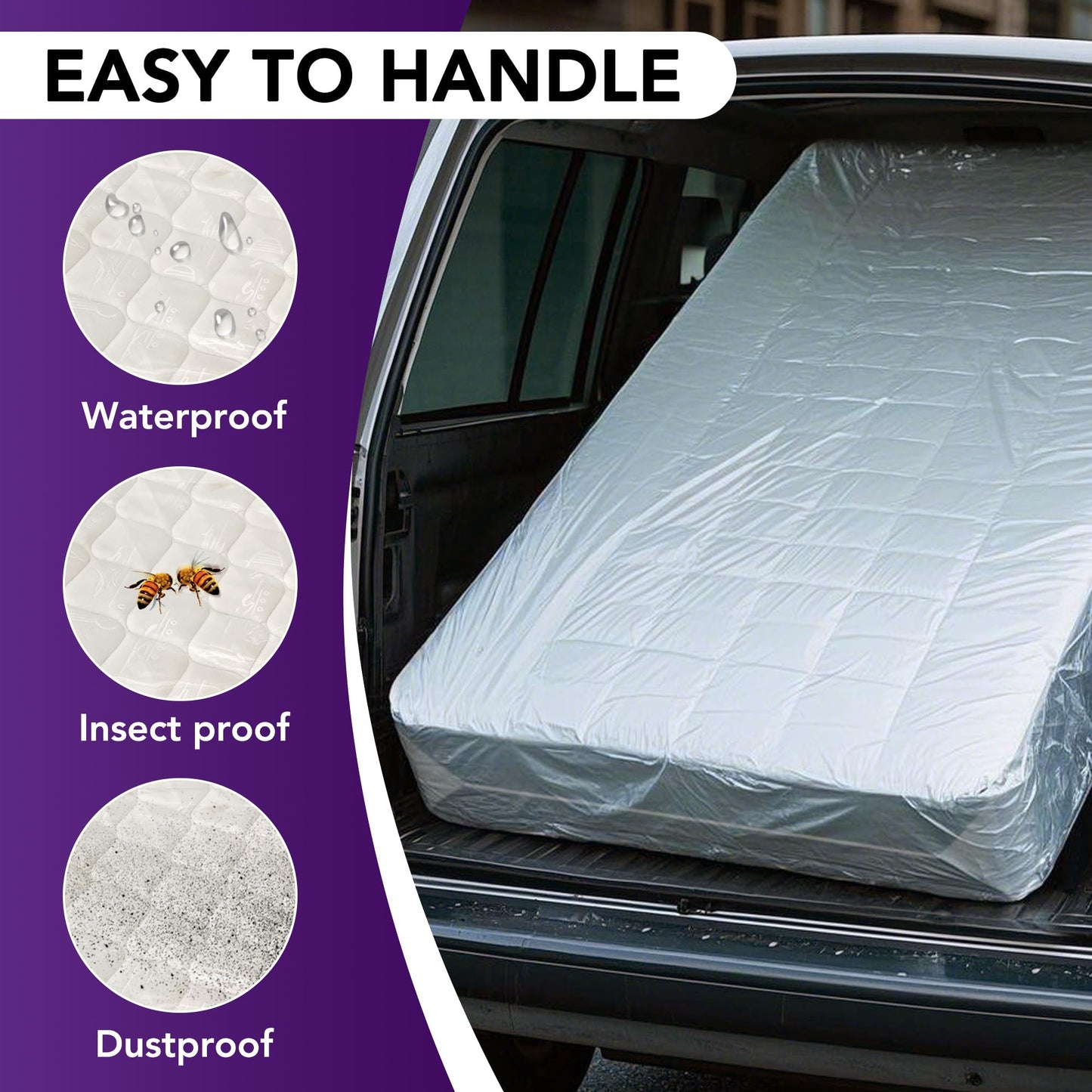 Mattress Bag for Moving and Storage, 5 Mil Heavy Duty Bed Mattress Cover, Mattress Protector Super Thick and Tear Resistant (Double)