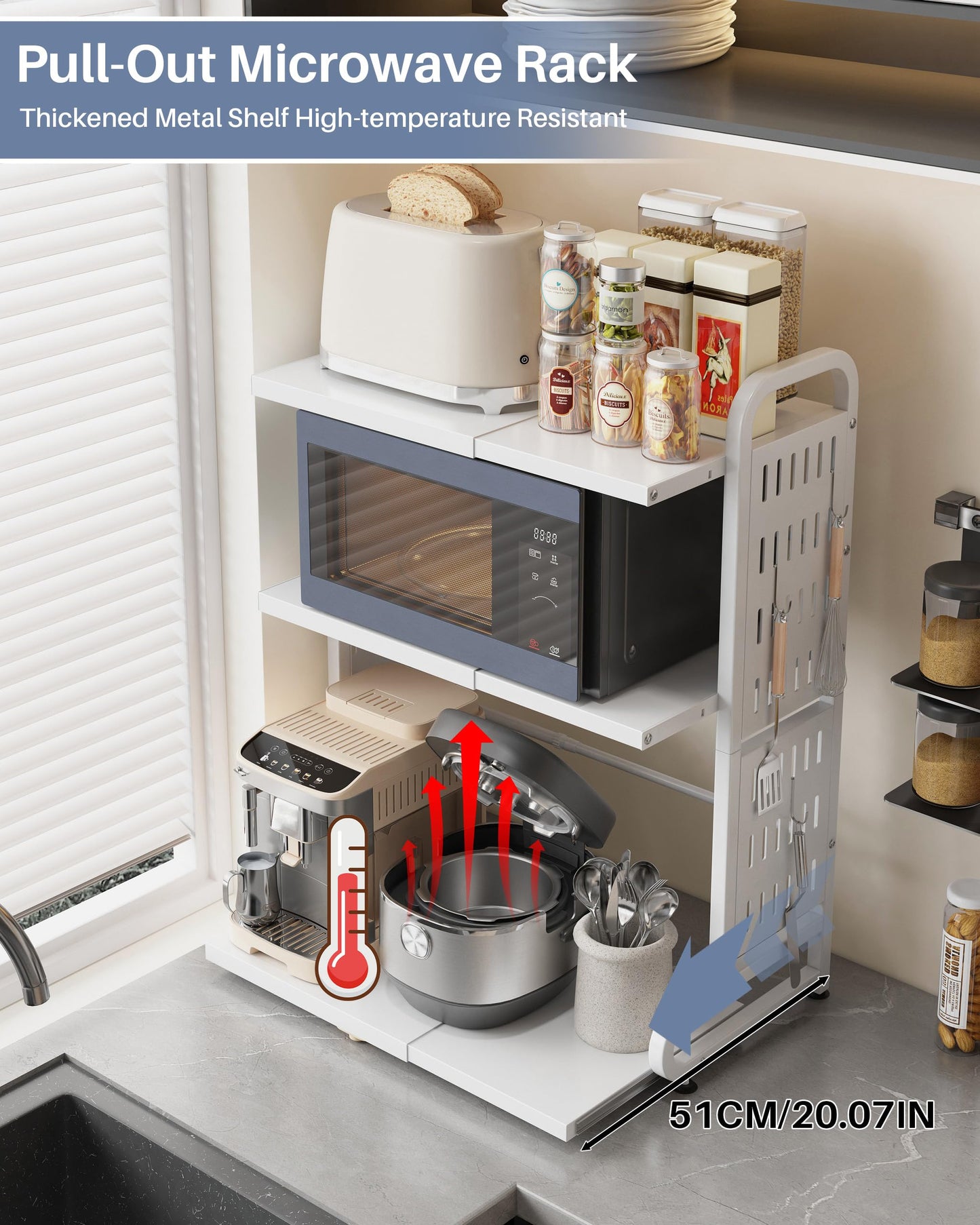 Ornestia 3-Tier Expandable Metal Microwave Shelf for Kitchen,White