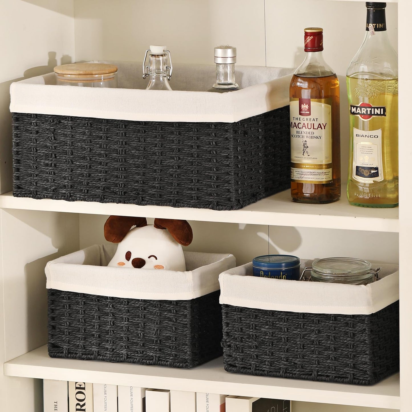 Vagusicc Wicker Storage Basket, Set of 3 Rectangular Storage Gift Hamper Basket with Removable Fabric Lining