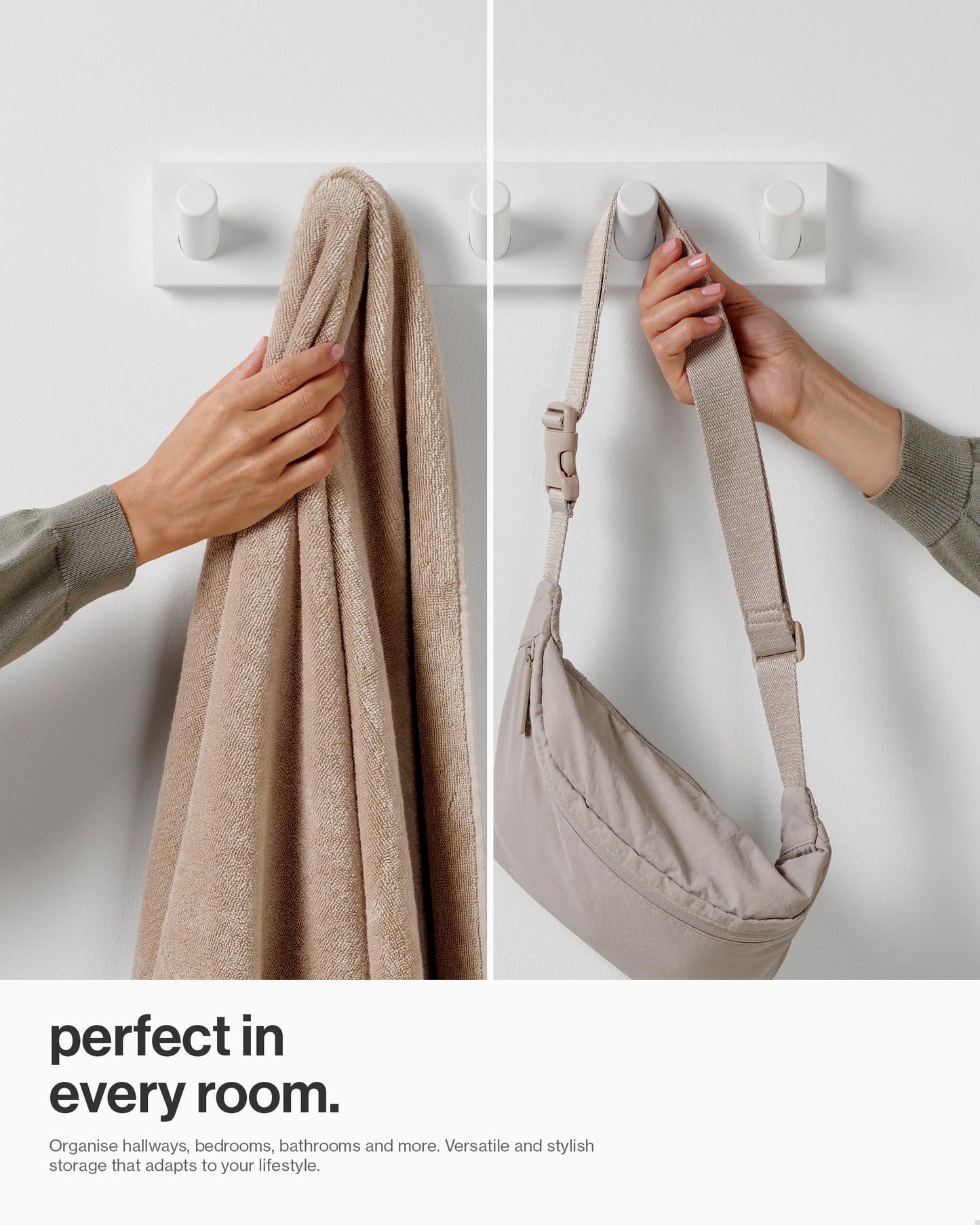 LARHN White Wall-Mounted Coat Rack, 2-Pack - 5 Coat Hooks, 42cm