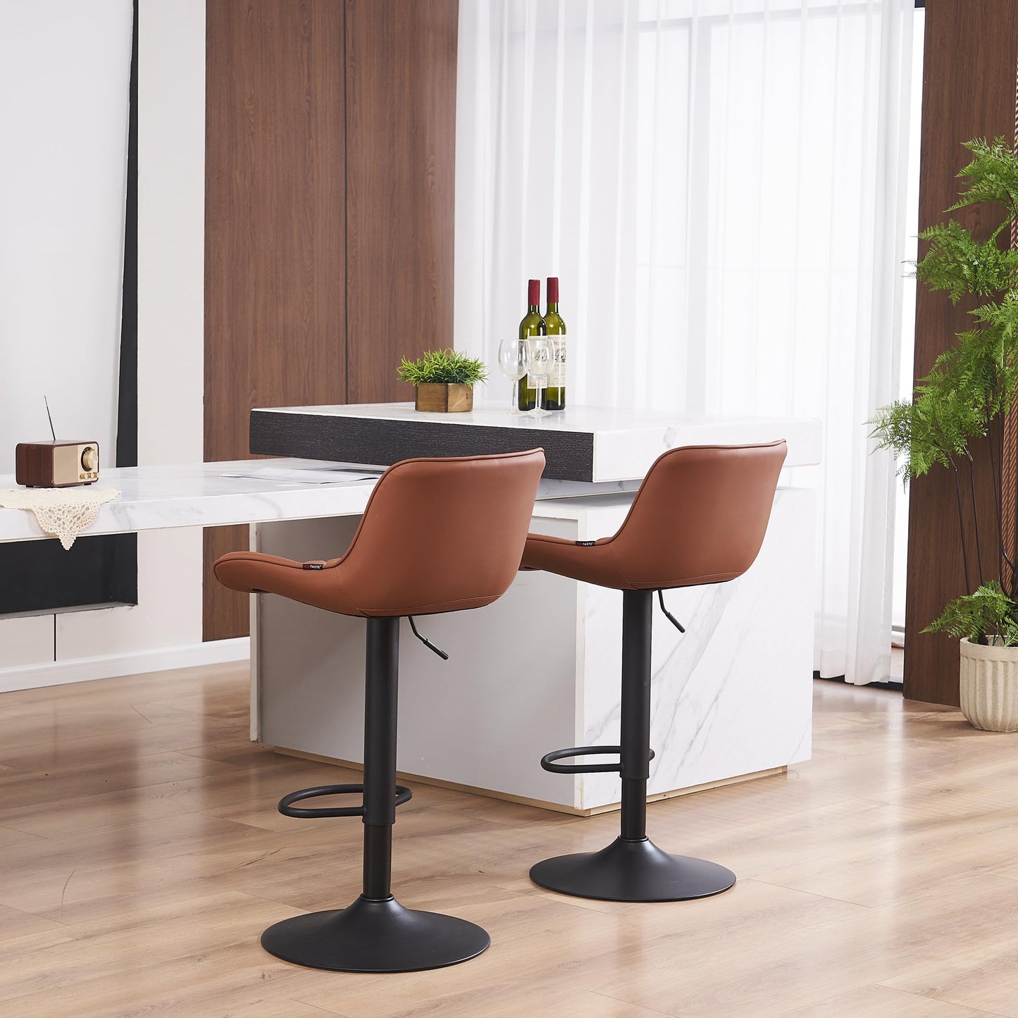 YOUTASTE Bar Stools Set of 2, Adjustable Height, PU Leather Padded Swivel Stools with Backrest, Gas Lift for Kitchen Island, Counter, Coffee
