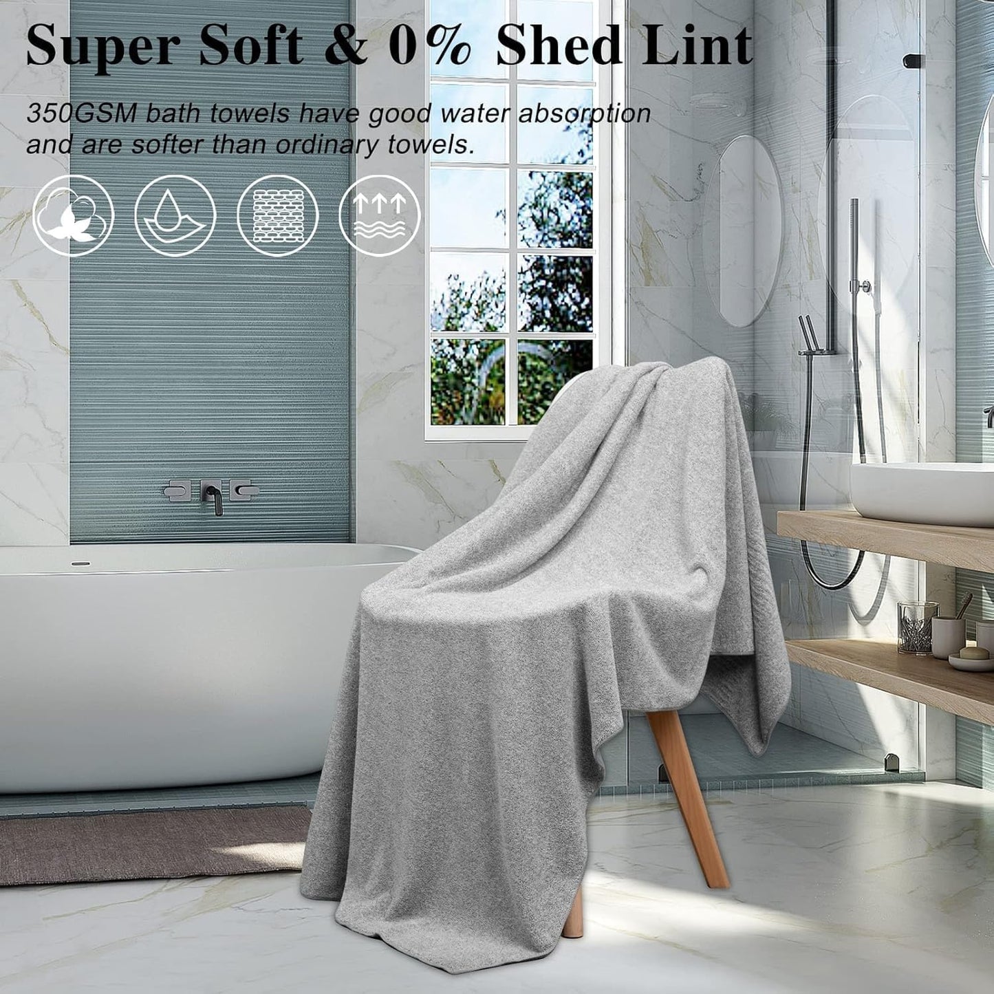 SEISSO Set of 4 Bath Towels,88.9 × 160 cm,Bamboo Fibre & Microfibre Blend,Highly Absorbent,Quick-Drying,Soft Oversized XXL Towels,350 GSM,Suitable