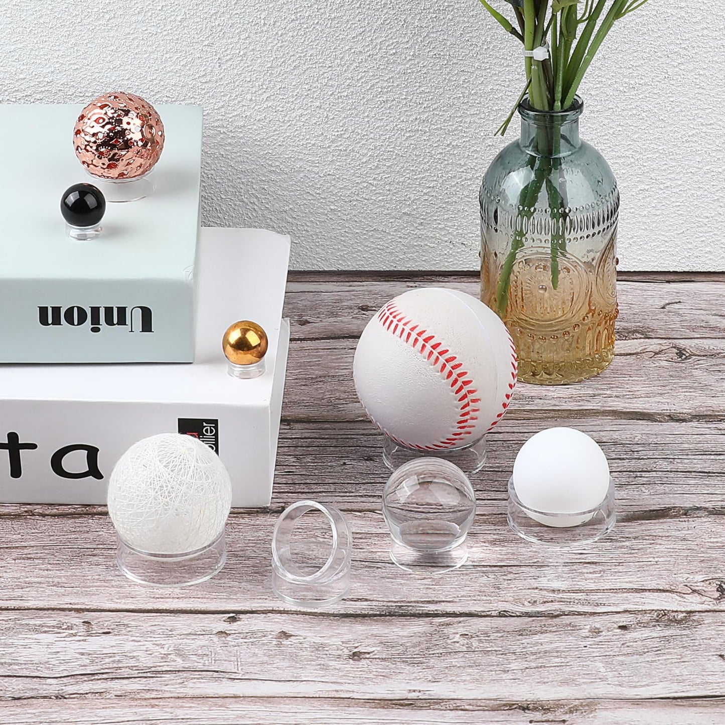 12 Pcs Crystal Sphere Stand Holder Clear Ball Acrylic Display Stand Rings Round Baseball Plastic Sphere Holder for Baseball Tennis Ball Golf