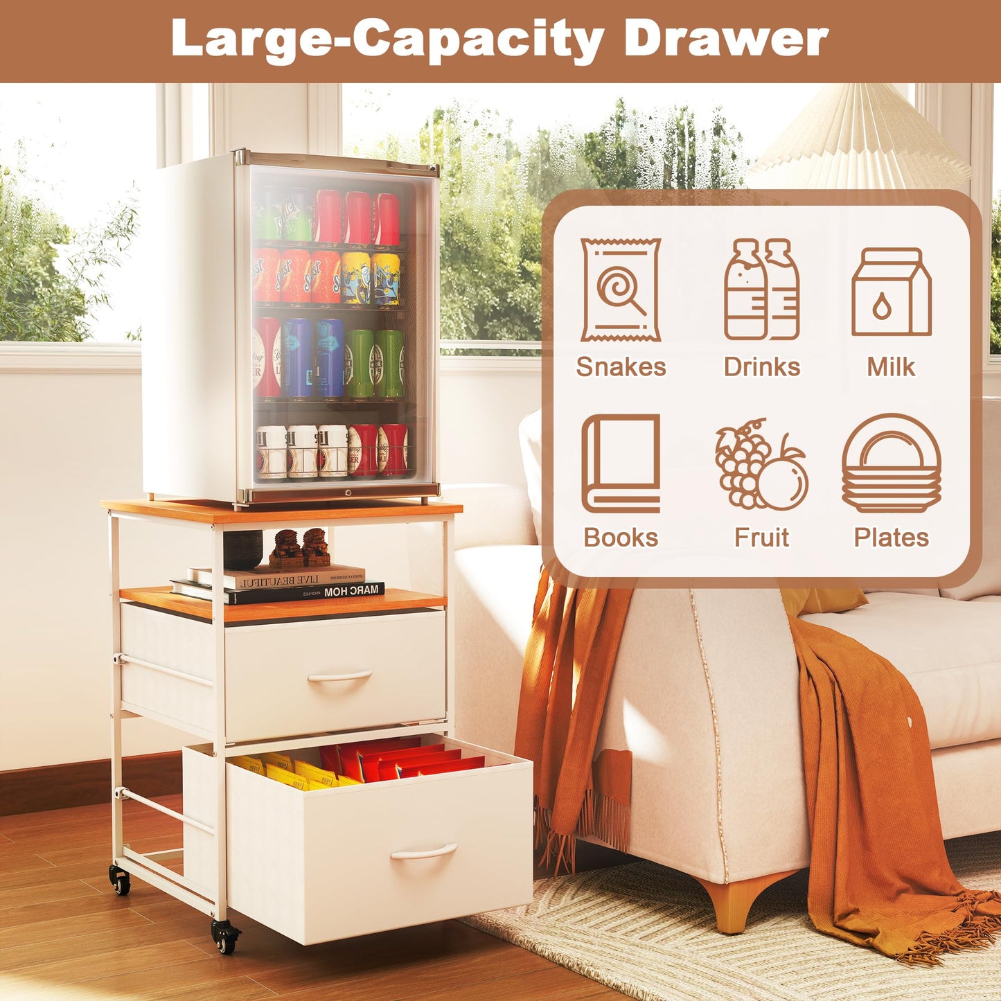 Turosur Mini Fridge Stand with Storage & Wheels, drinks fridge stand 167KG
