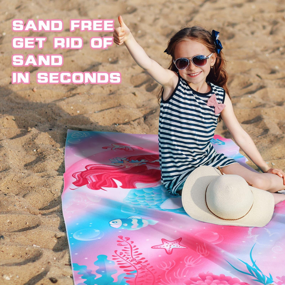 WERNNSAI Mermaid Microfibre Beach Towel for Kids, 76 x 150cm Bath Towel