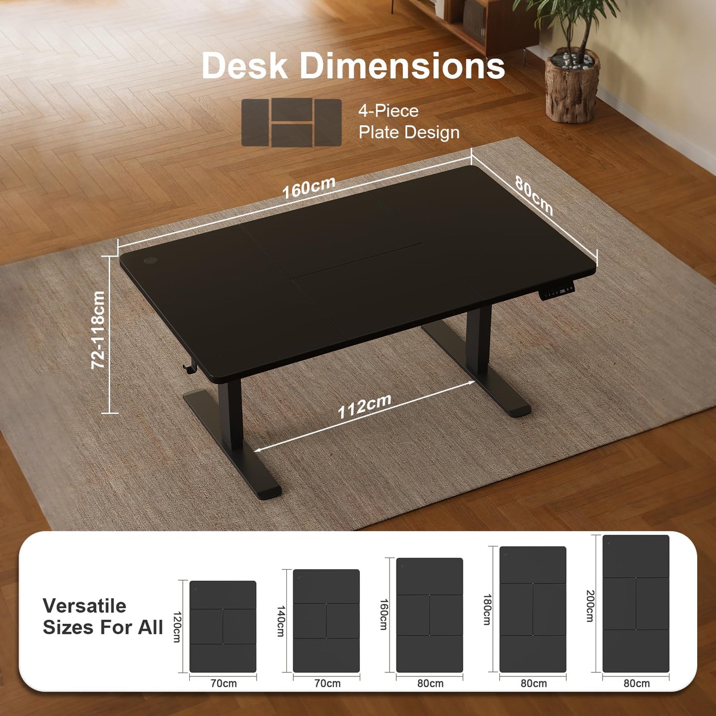 JUMMICO 160 x 80 cm Electric Standing Desk with USB Charging, Sedentary Reminder Height Adjustable Standing Desk, Sit Stand Desk