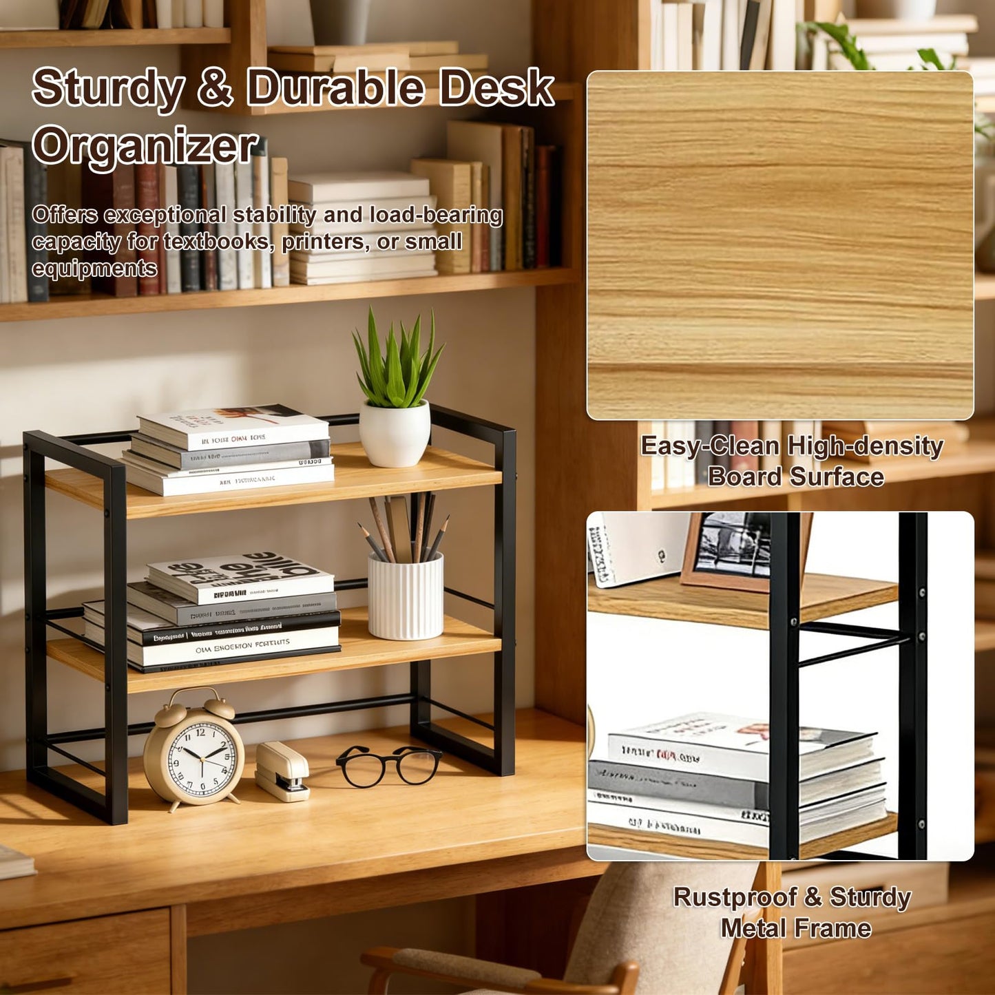 Desk Shelf Organizer, 2 Tier Desktop Bookshelf for Office Desk Storage