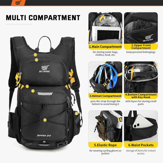 SKYSPER Cycling Backpack 20L Lightweight Bike Backpack for Men Women Running Rucksack for Biking Hiking Climbing(Black)