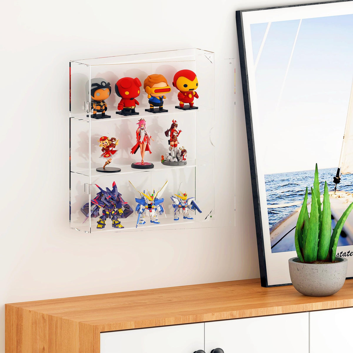 UoYeet Acrylic Display Cabinet for Both Wall Mount and Desktop Showcasing, 3 Layer Clear Display Case for Mini Toys, Pop Figurines