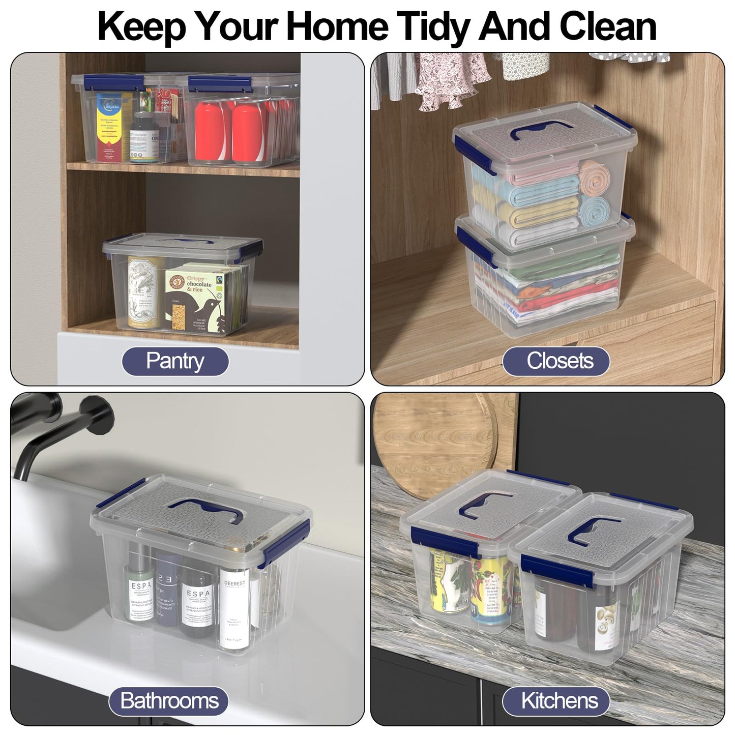 Bblina Clear Plastic Storage Box with Lid, 6L Storage Containers, 6 Pack