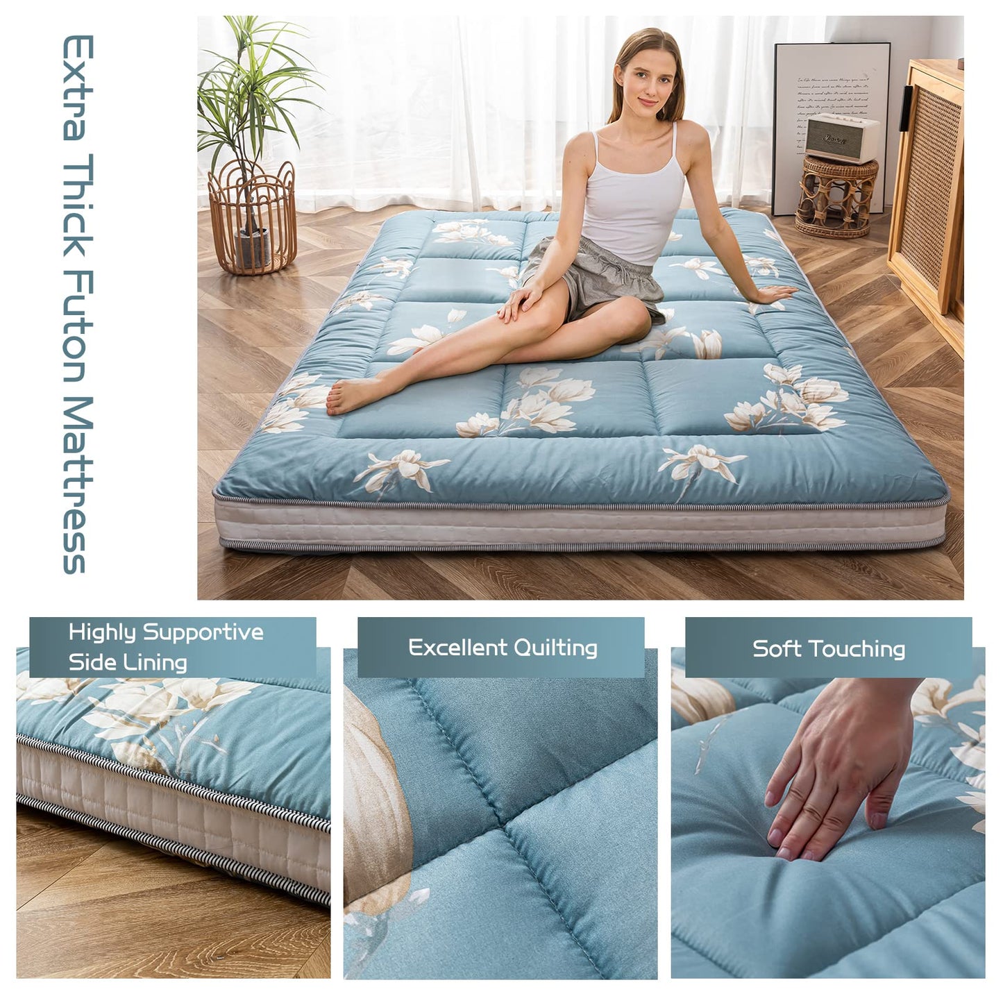 MAXYOYO Futon Mattress, Padded Japanese Floor Mattress Quilted Bed Mattress Topper