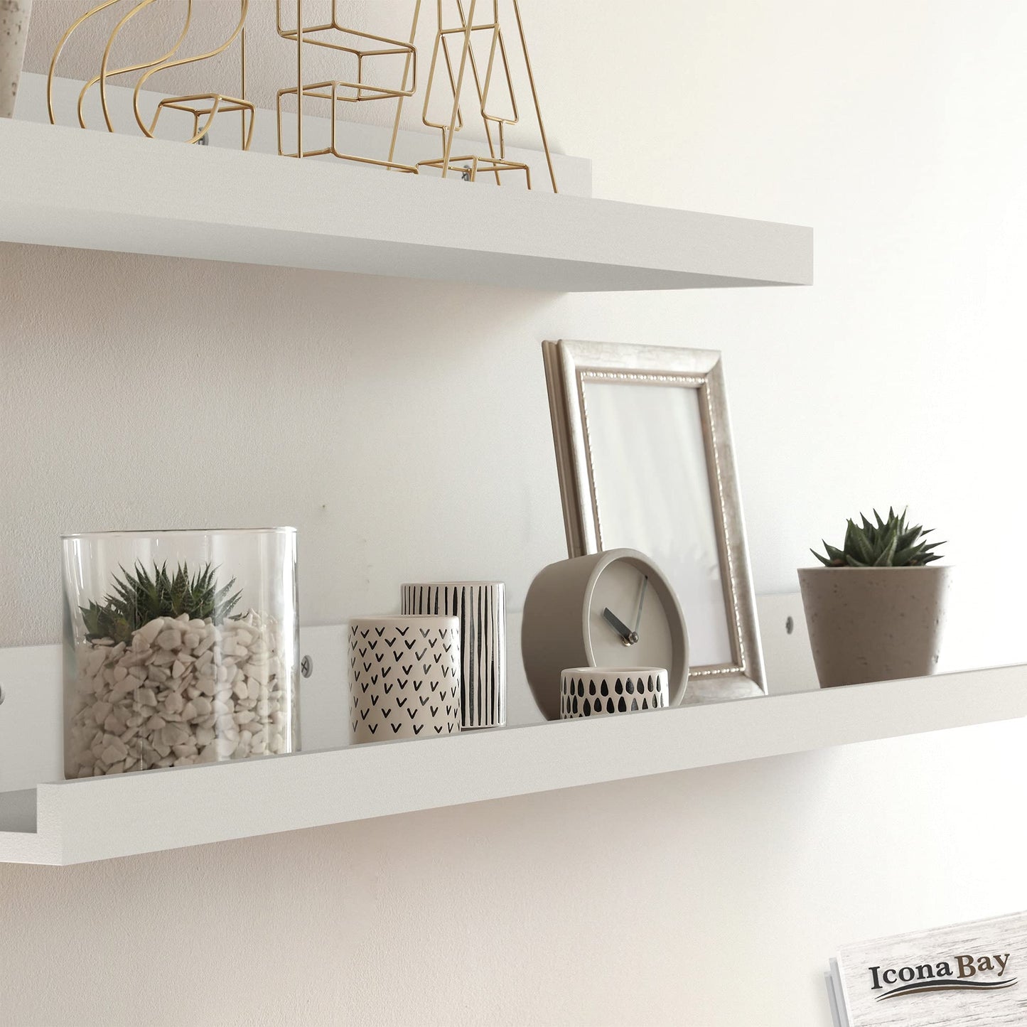 Icona Bay 36 Inch (91 cm) Floating Shelves for Wall, Set of 3 in Powder White, Modern Rustic Style, Wall Mounted Display Shelves, Picture Ledges