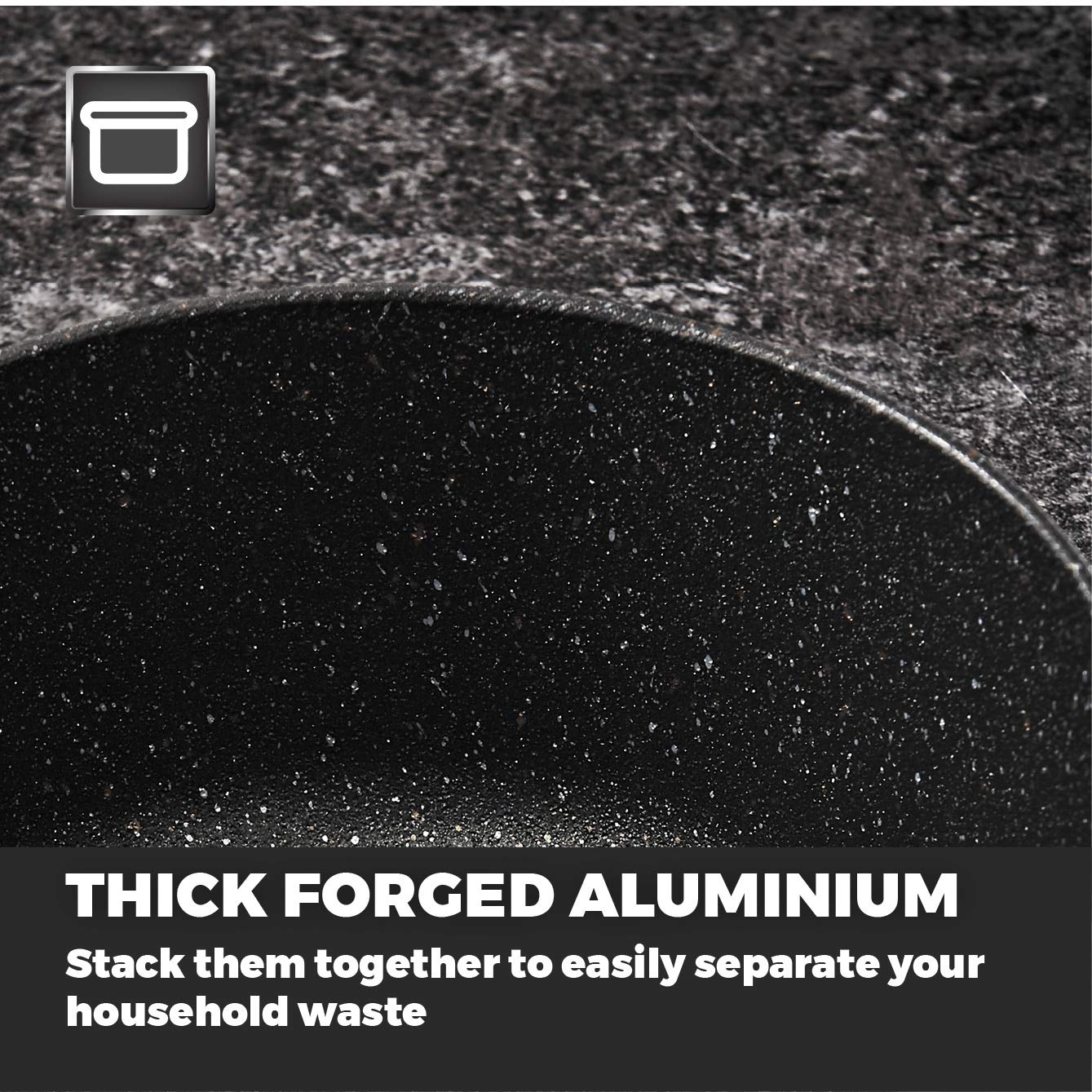 Tower T900110 Precision 5 Piece Non-Stick Forged Aluminium Pan Set with Black Diamond Coating, Soft Grip Handles, Black
