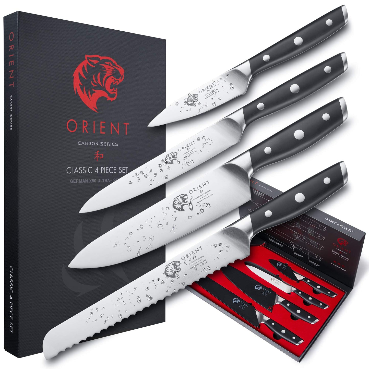 ORIENT 4 Piece Knife Set - Professional Chef, Utility, Bread and Paring Kitchen Knives - German Stainless Steel, Cooking Knives with Gift Box