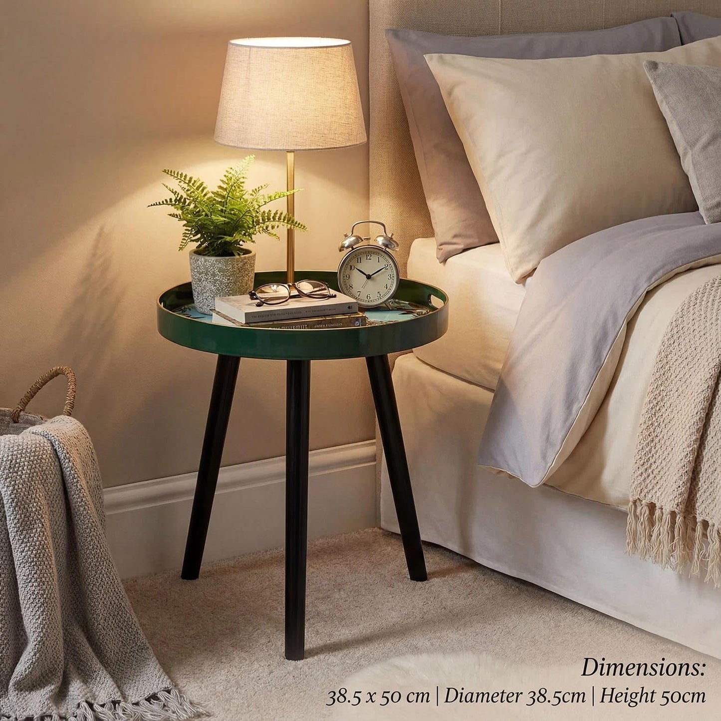 Simmer Stone Round Indoor Side Tables with Detachable Wooden 3 Legs, Versatile Tray Table, Perfect For Round Coffee Table Tea