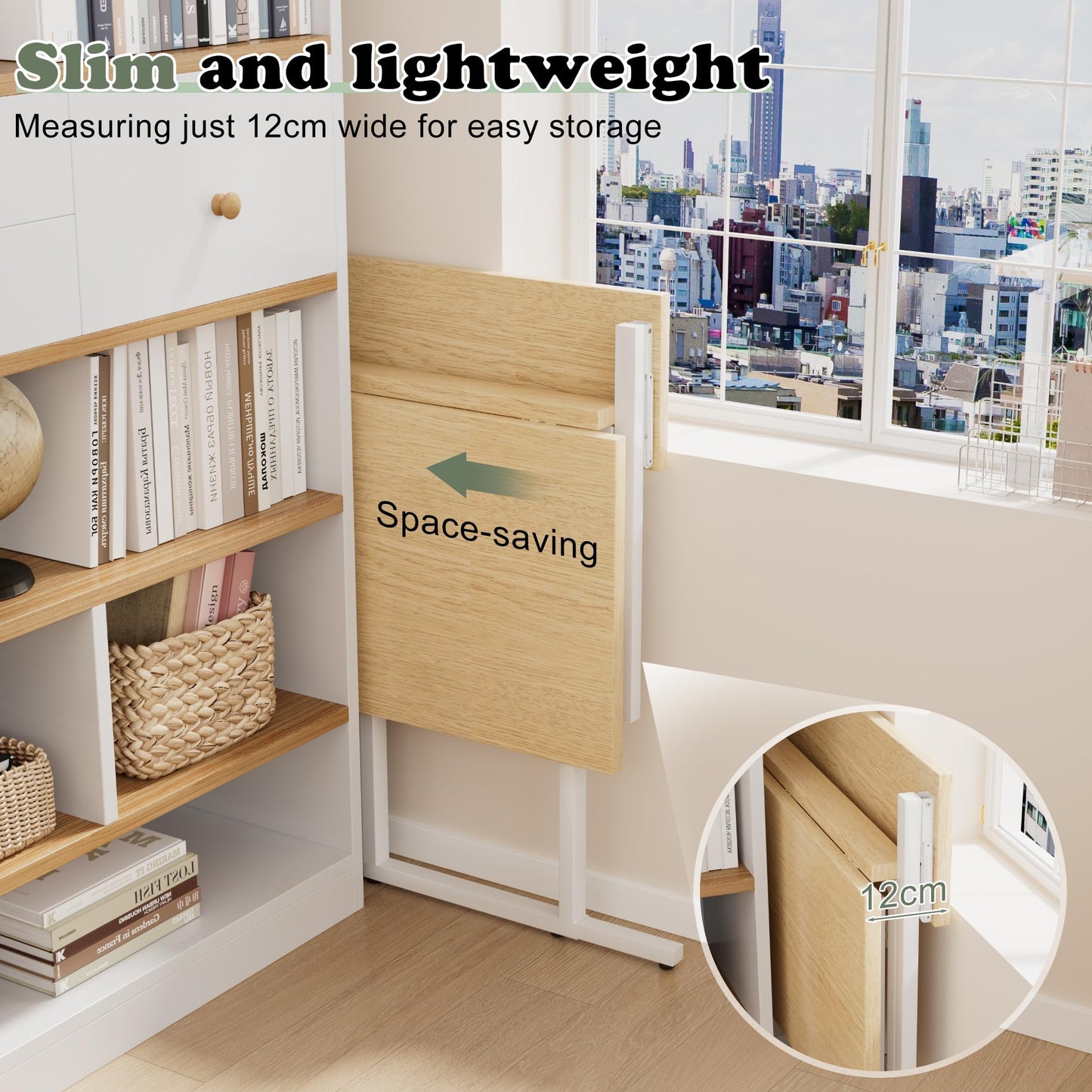 JUMMICO Folding Desk,Small Foldable Desk with Monitor Shelf, 2-Tier Folding Table for Home, Office, School, Computer Desk for Small Space, Beige