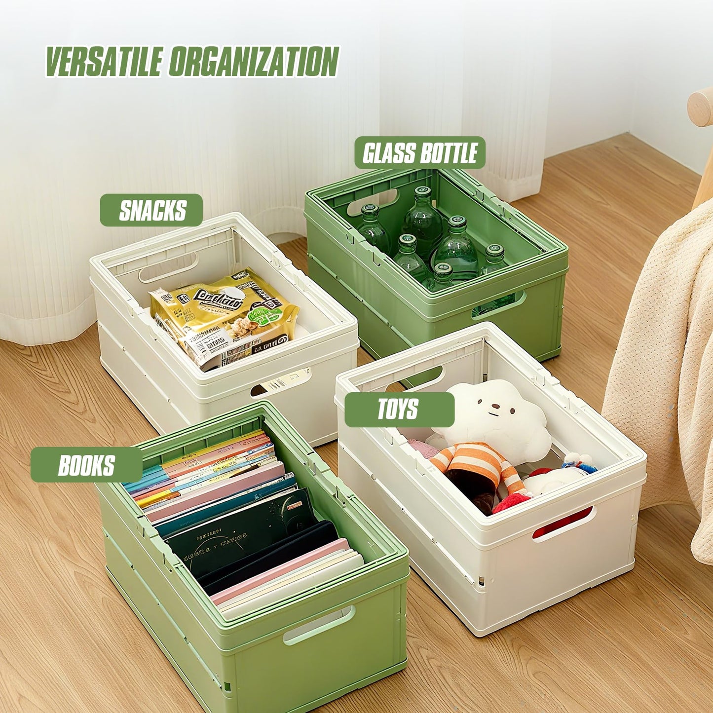 Vivikivi Collapsible Storage Crate,Plastic Storage Box, Green