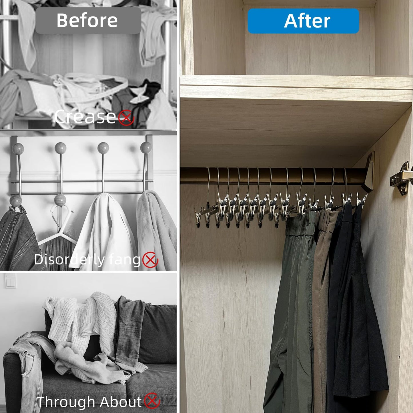 30 Pack Trouser Hanger, 30cm Pants Hangers Space Saving Skirt Hangers with Adjustable Clips,Heavy Duty Clothes Coat Garment Jeans Hangers