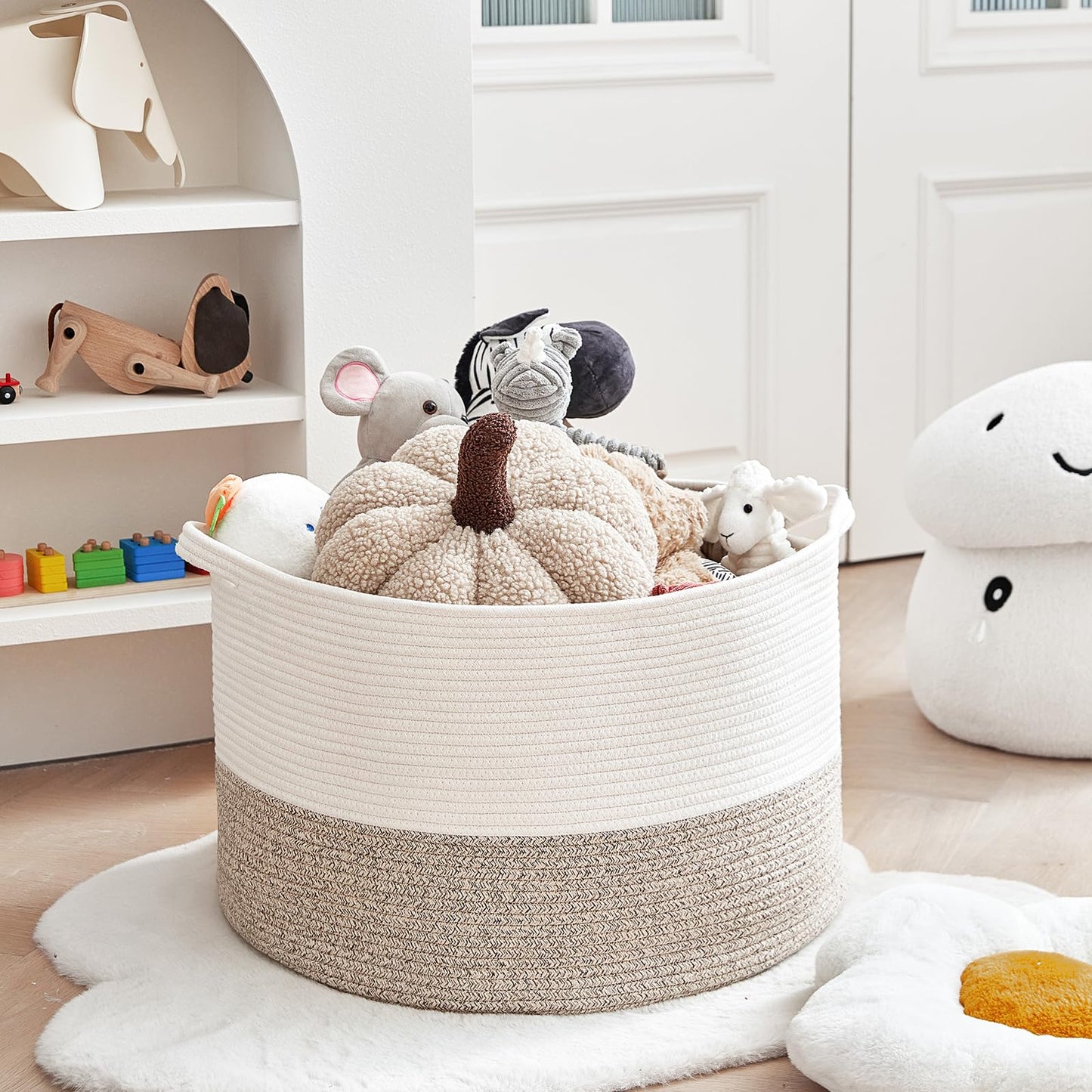 R RUNKA Toy Box for Stuffed Animal Storage – 22"x14" Large Cotton Rope Basket,Organiser for Toys, Boho Style Chest