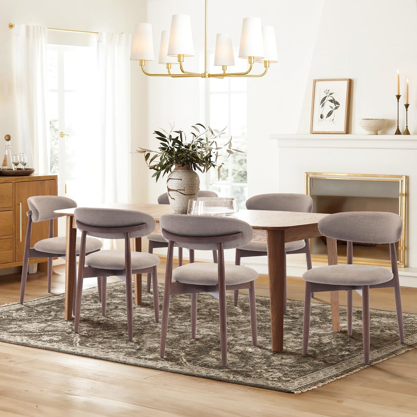 COLAMY Modern Dining Chairs Set with Wooden Legs – Upholstered Fabric Dining Room Chairs with Curved Backrest, Soft Cushion Seat