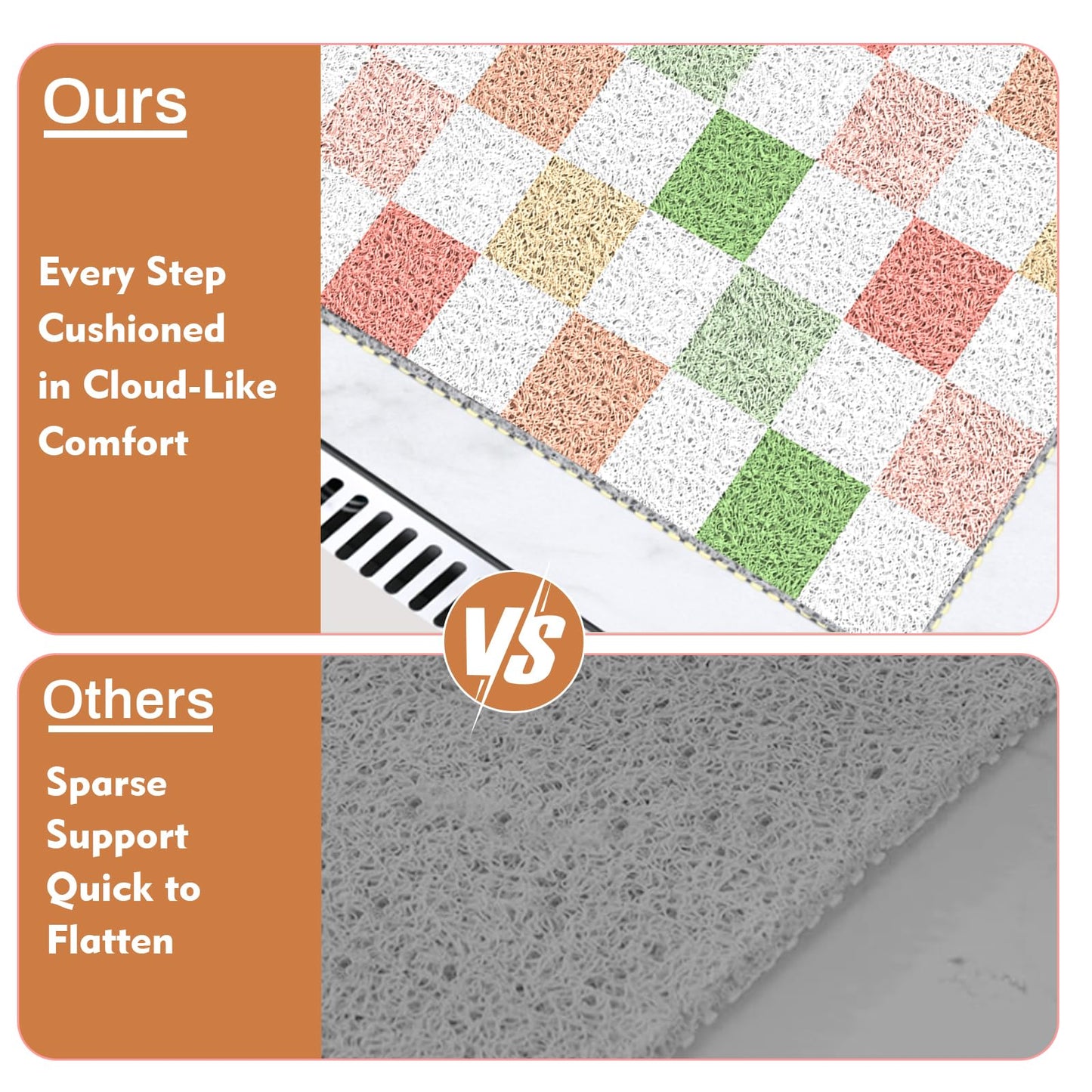 BLESWIN Shower Mat Non Slip 40x80CM, Checkered Shower Quick Dry Mats with Drain, Large Quick Dry PVC Bath Mat for Inside Shower