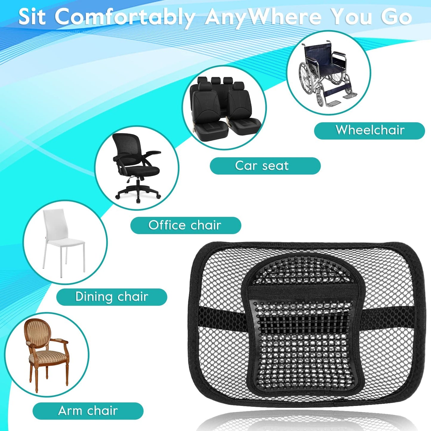 m zimoon Mesh Lumbar Back Support Cushion,Chair Support with Elastic Strap