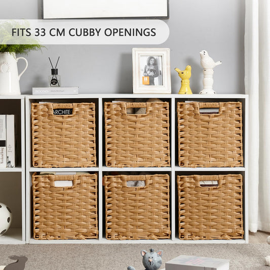 Mangata 31 cm Storage Cube Boxes for 33 cm Closet, Kallax, Rattan Effect Storage Baskets, Wicker Woven Polyrattan Material Wardrobe Organizer